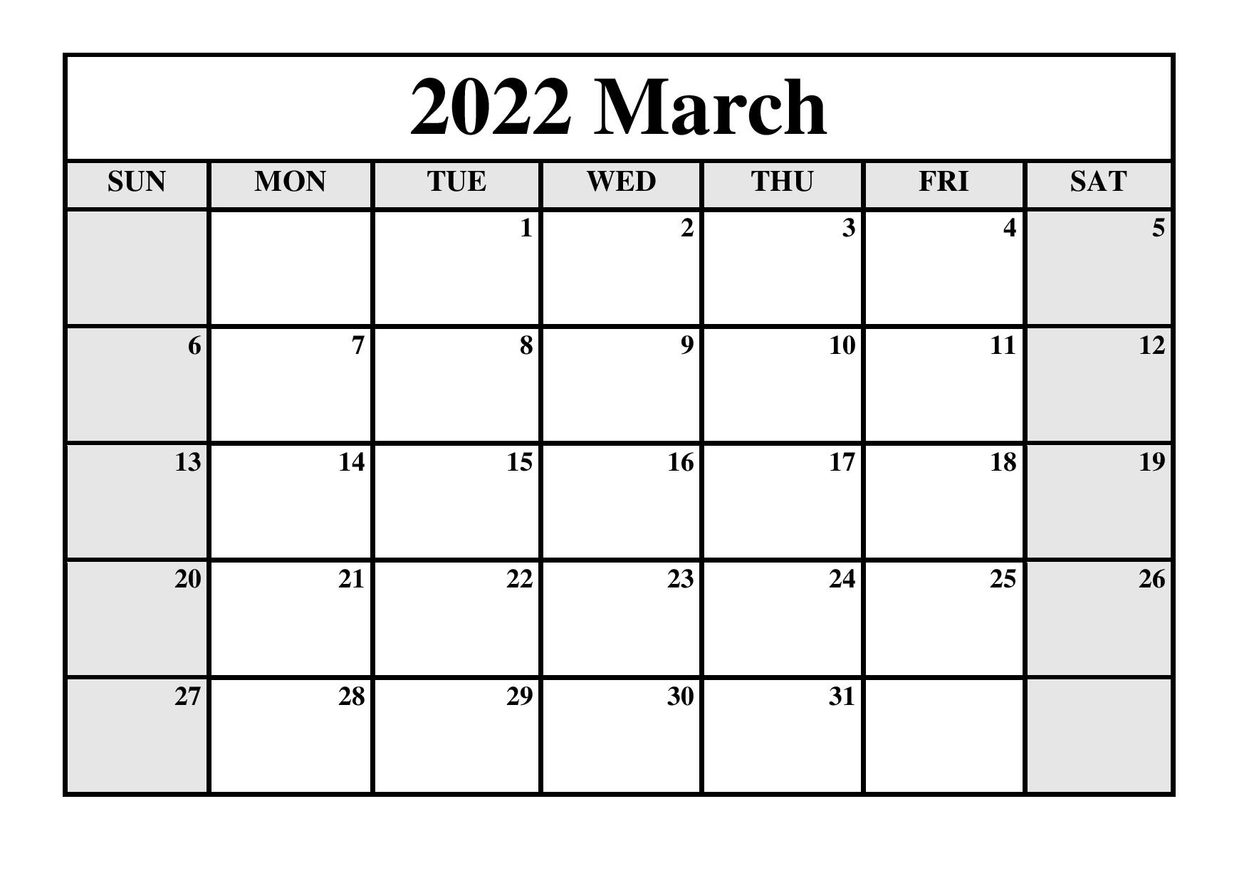 March 2022 Printable Calendar Waterproof