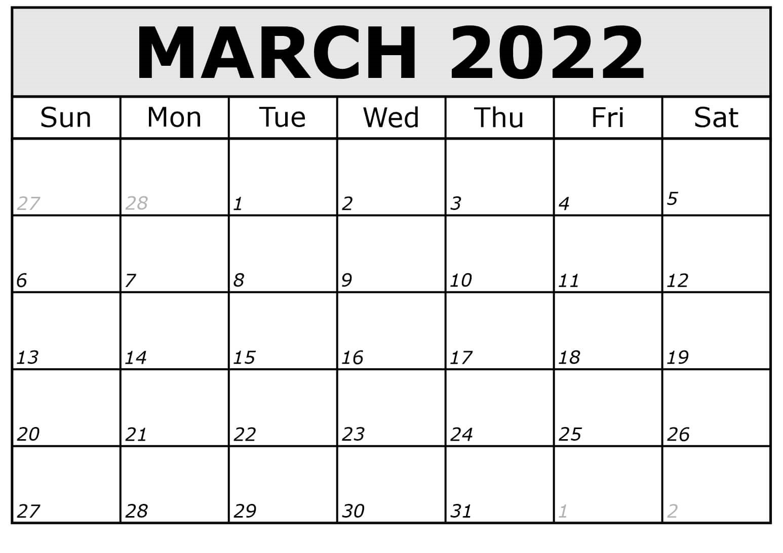 Printable March 2022 Calendar