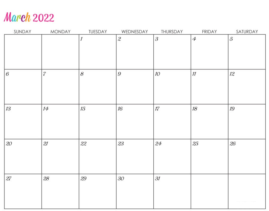 March Calendar 2022 Bank Holidays