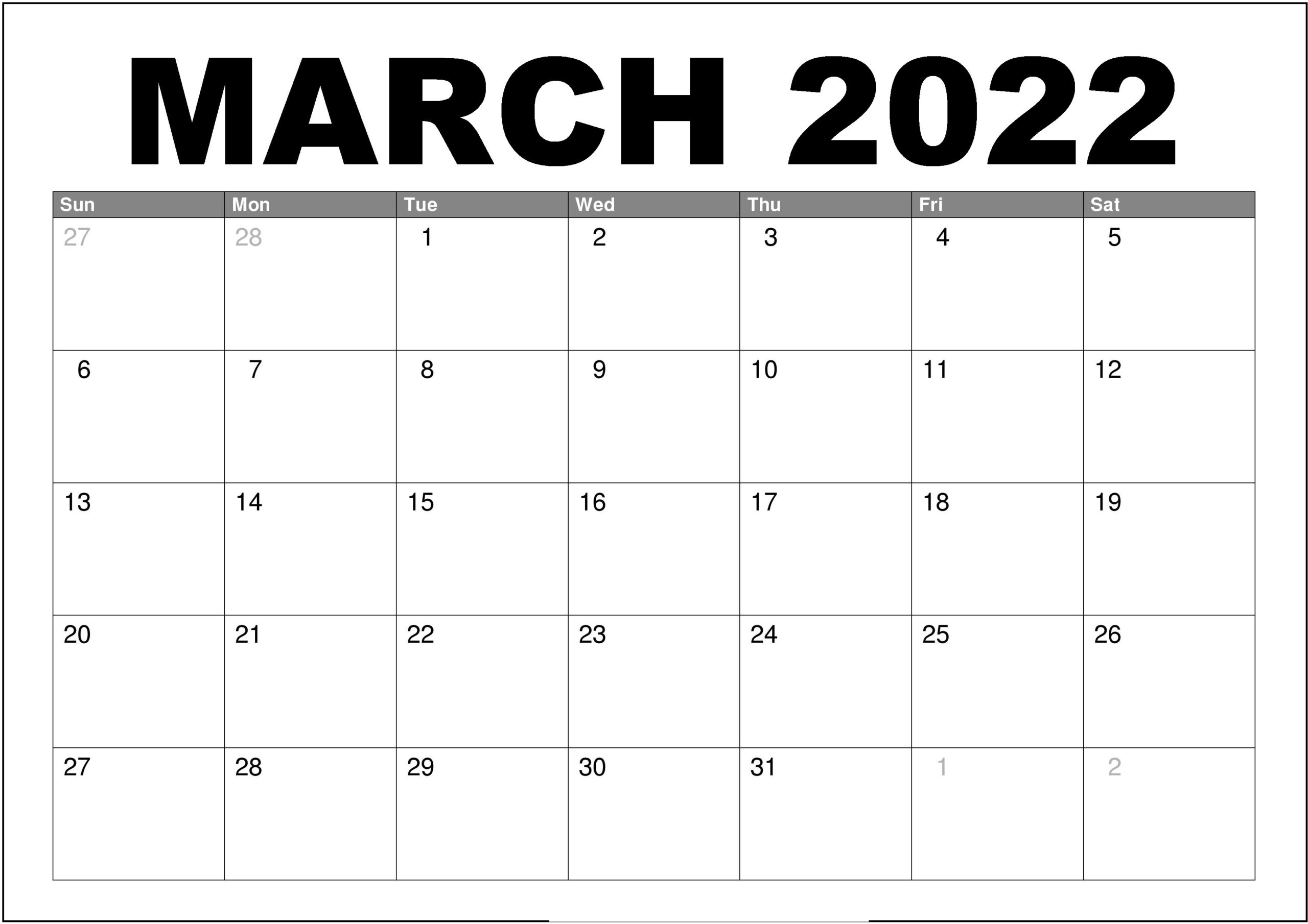March Calendar 2022 Chinese New Year