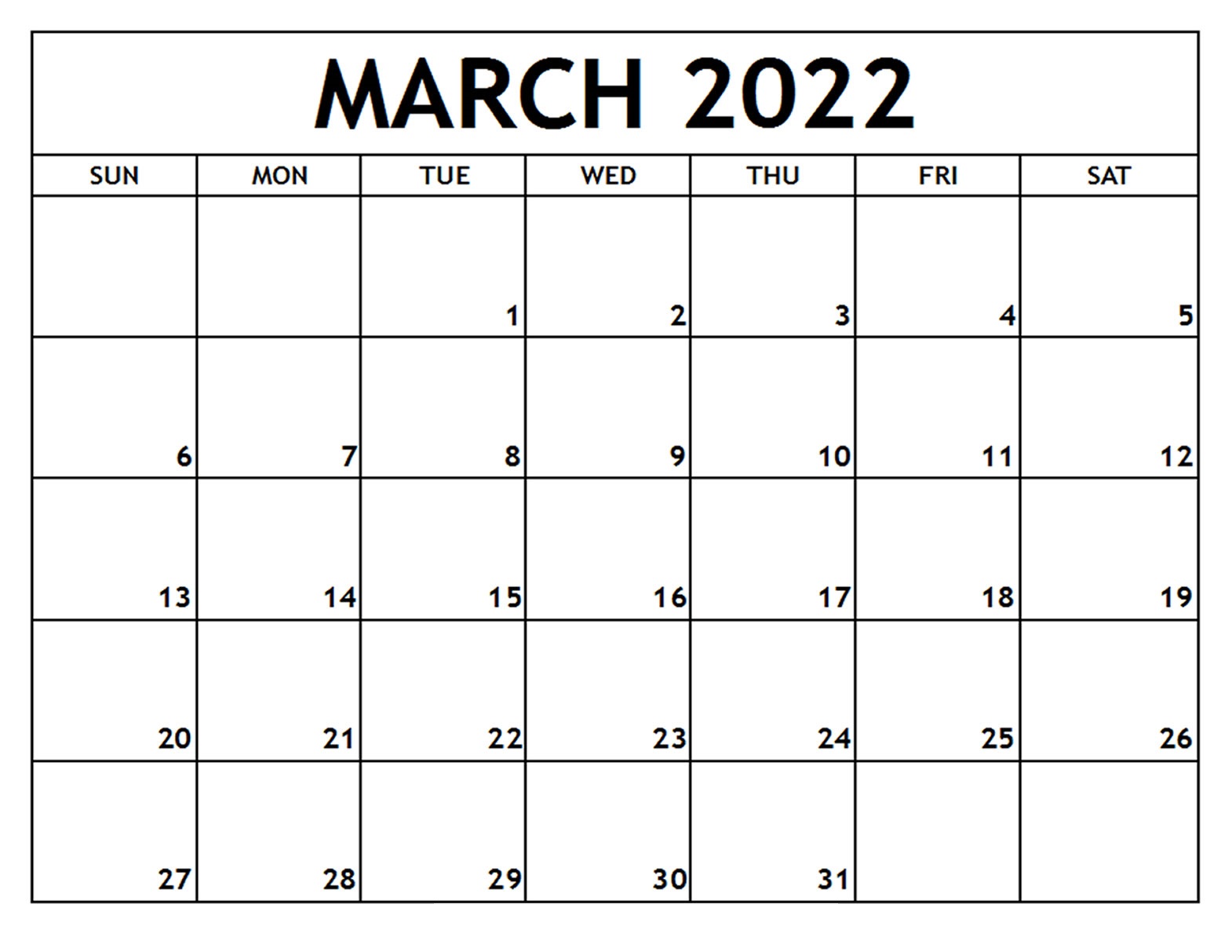 March Calendar 2022 With Holidays