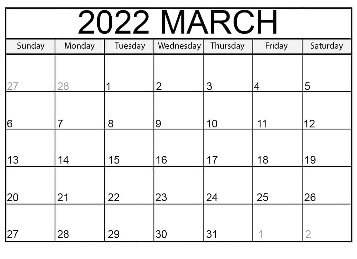 March Calendar 2022