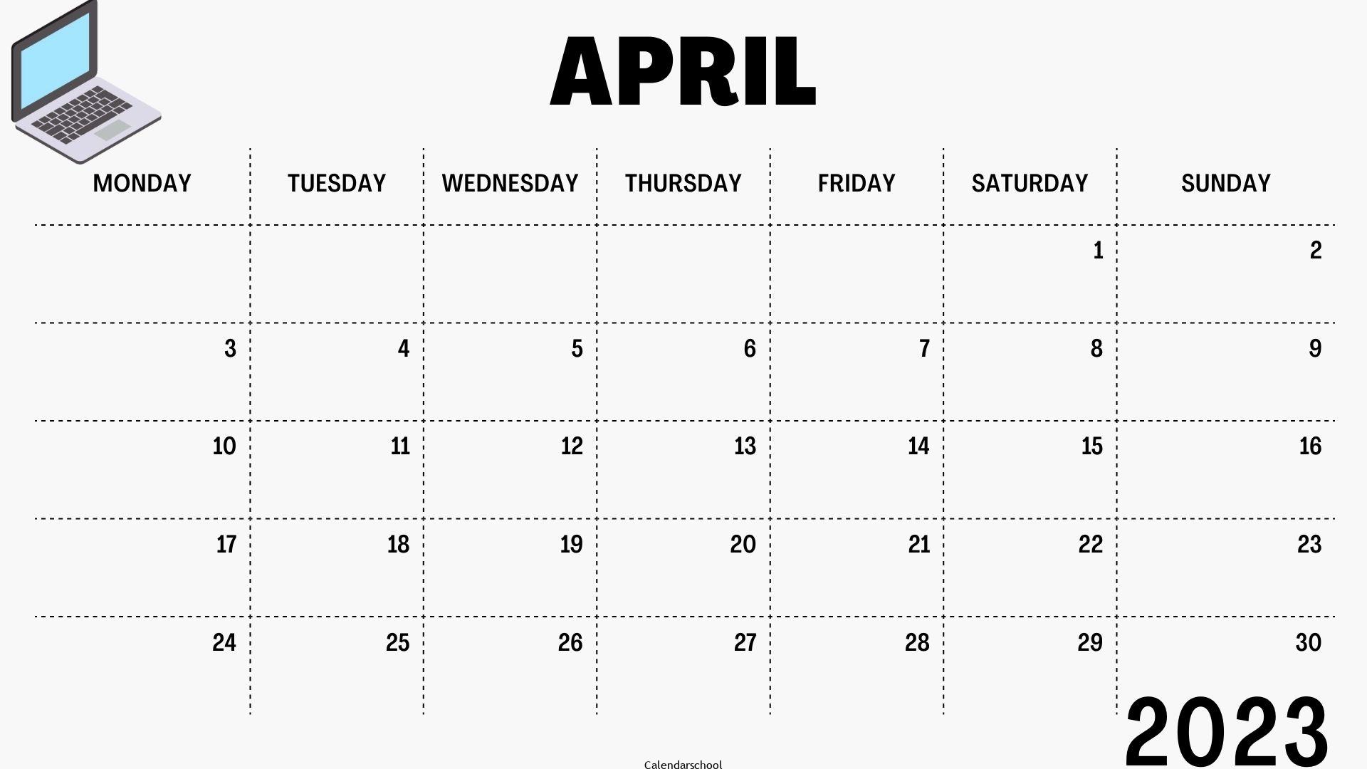 2023 April Calendar Easter