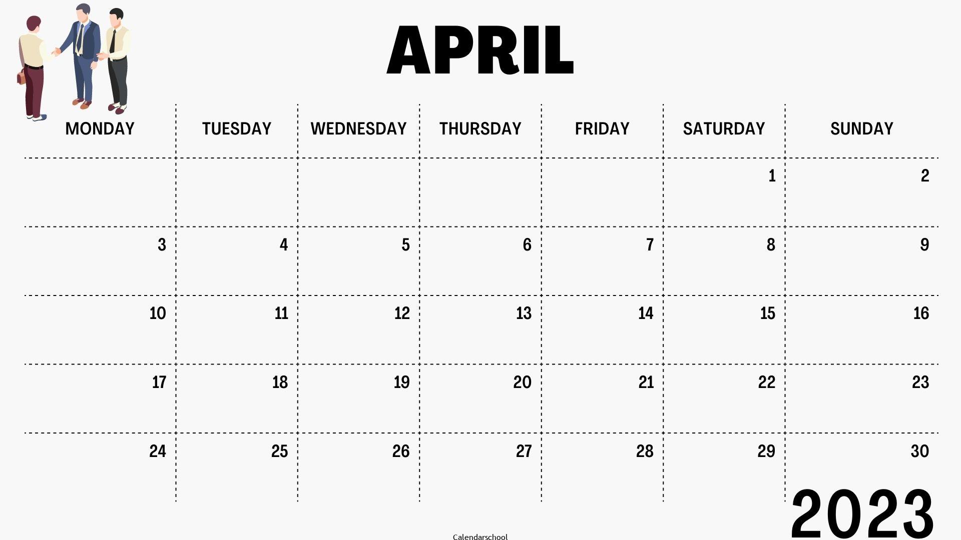 2023 April Calendar Excel