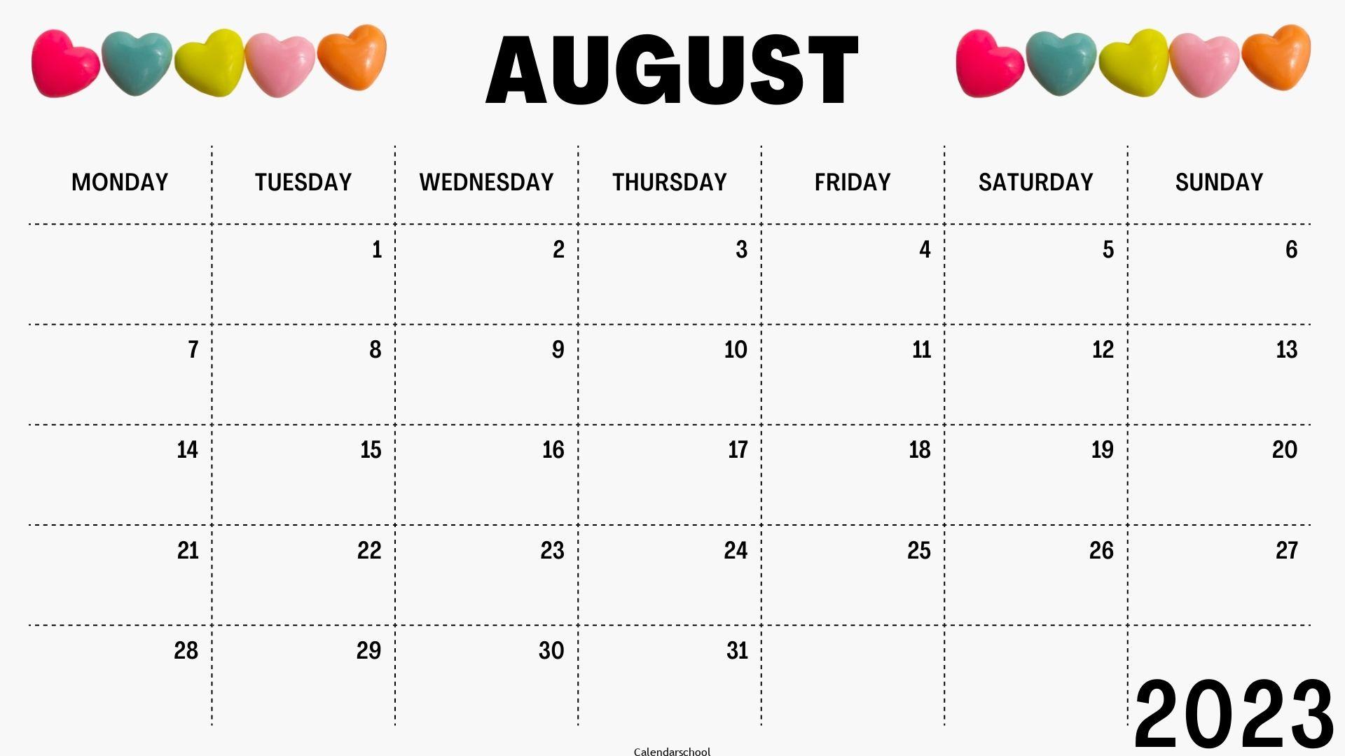 2023 August Month Calendar