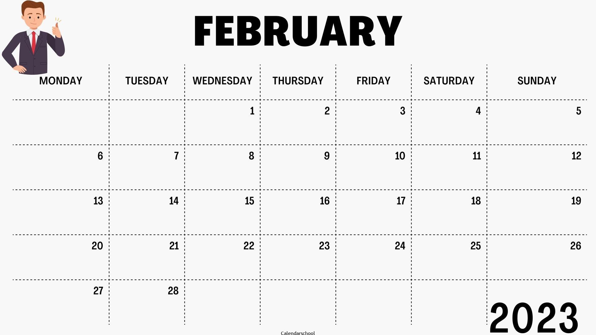 2023 February Calendar With Holidays