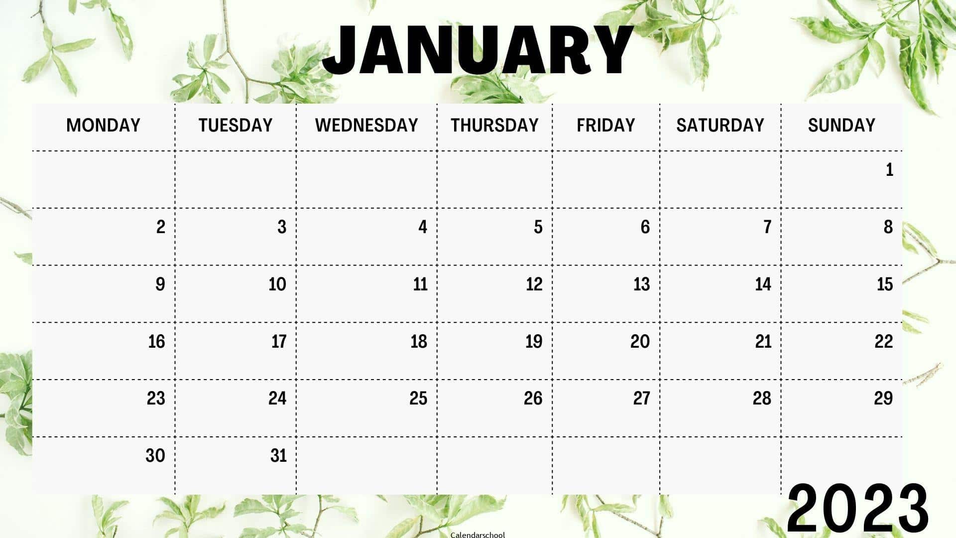 2023 January Calendar Printable