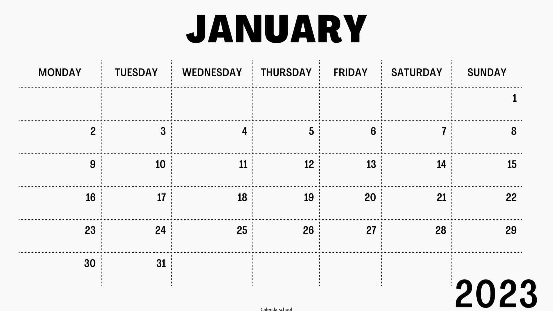2023 January Calendar With Holidays
