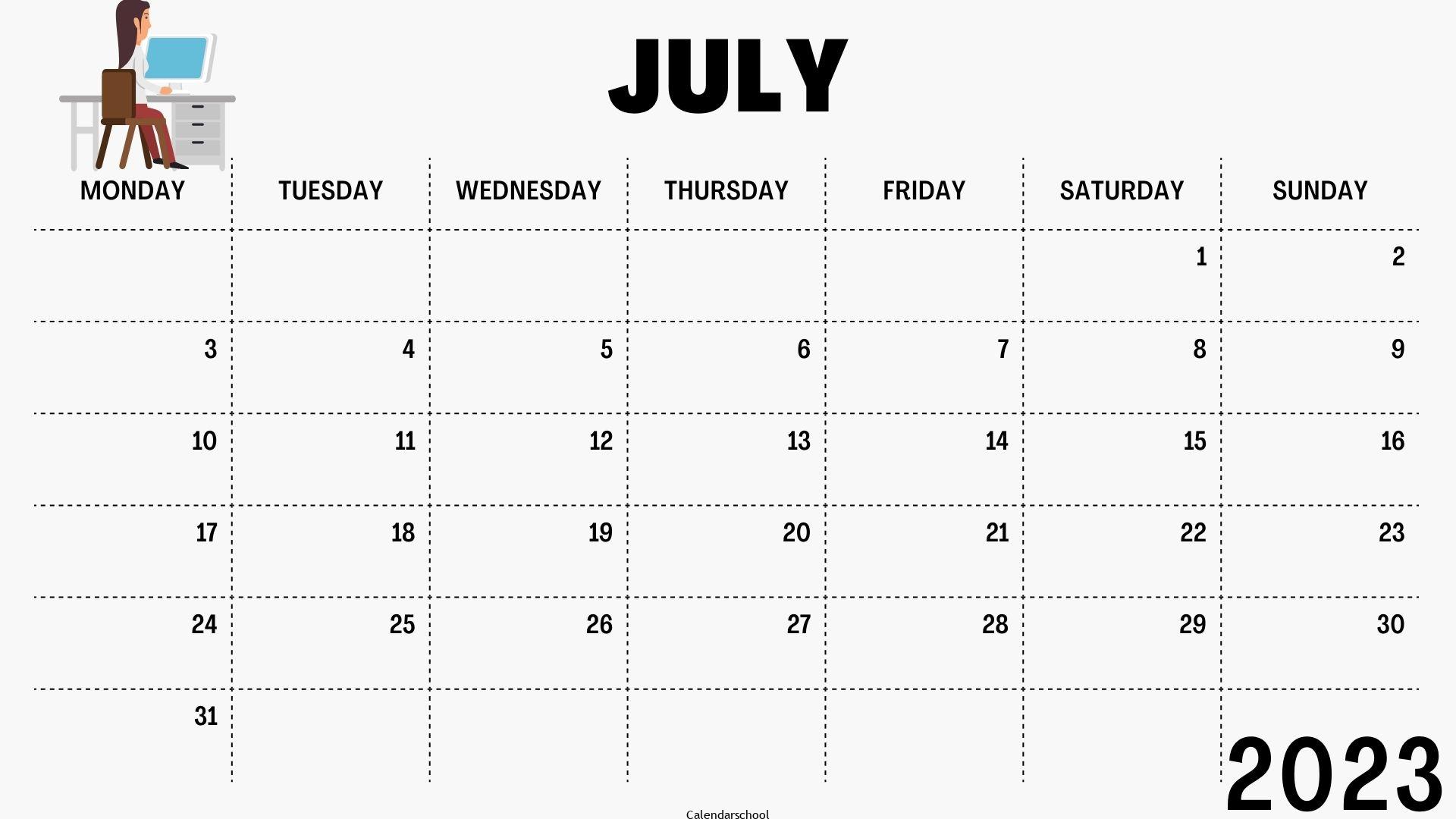 2023 July Calendar Month