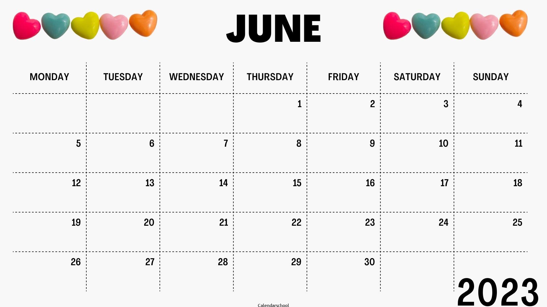 2023 June Month Calendar