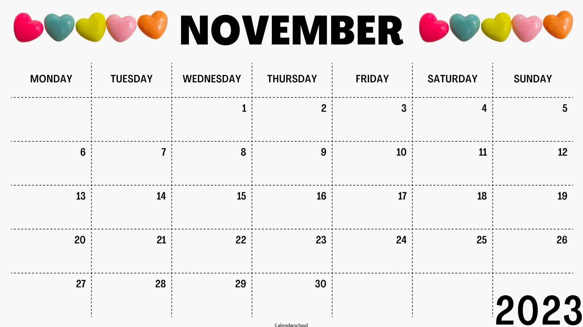2023 November Calendar Cute Canada