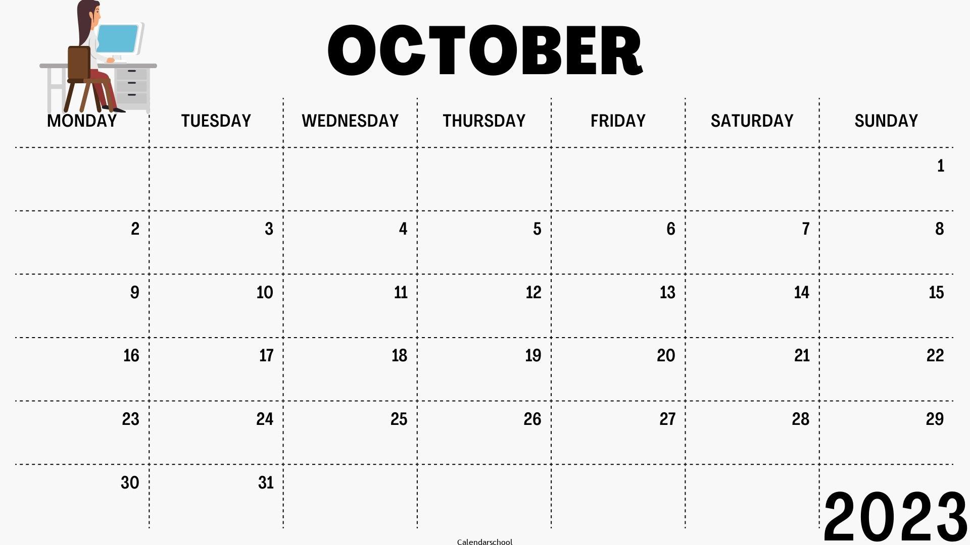 2023 October Calendar Bank Holidays