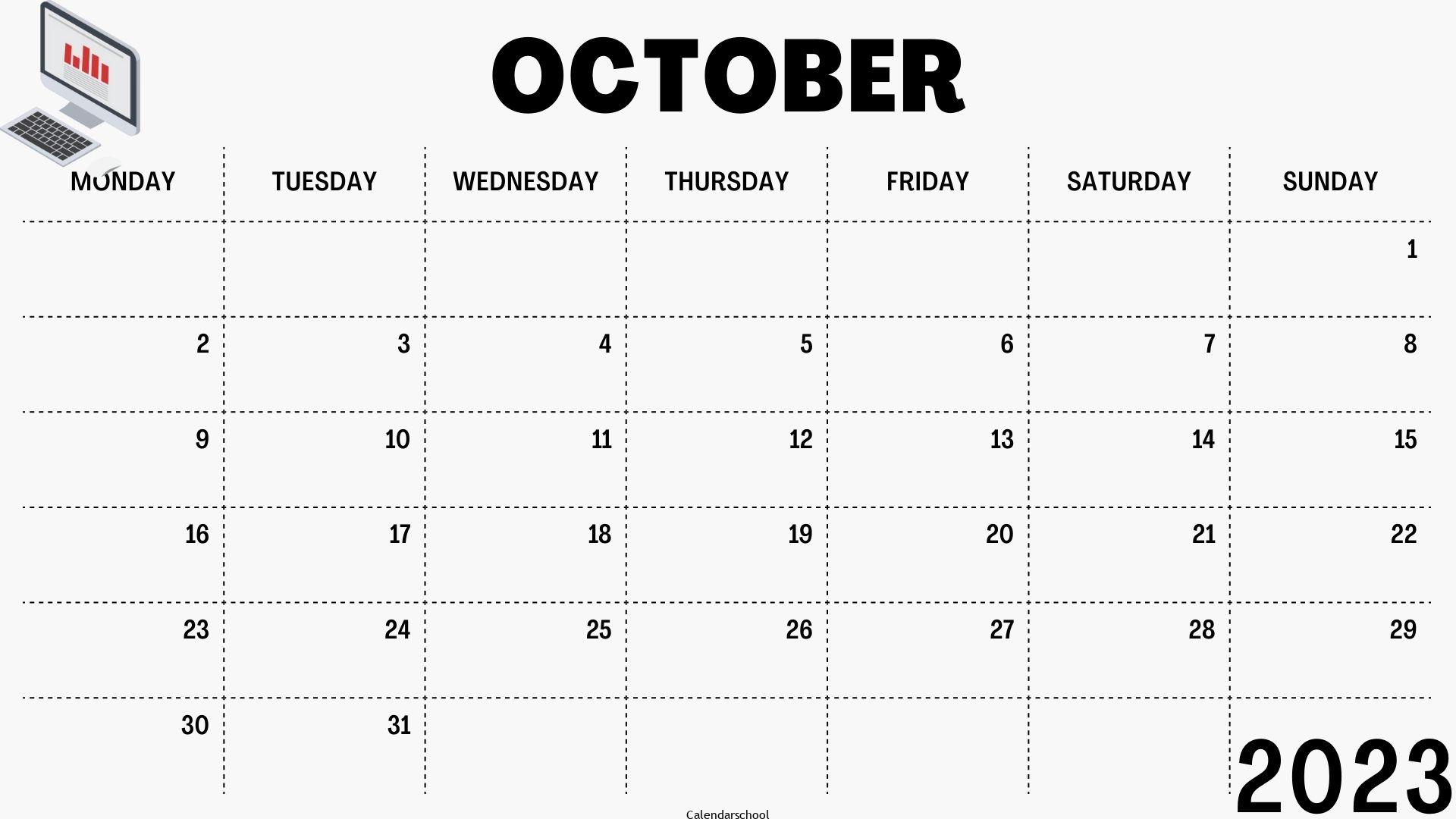 2023 October Calendar Blank