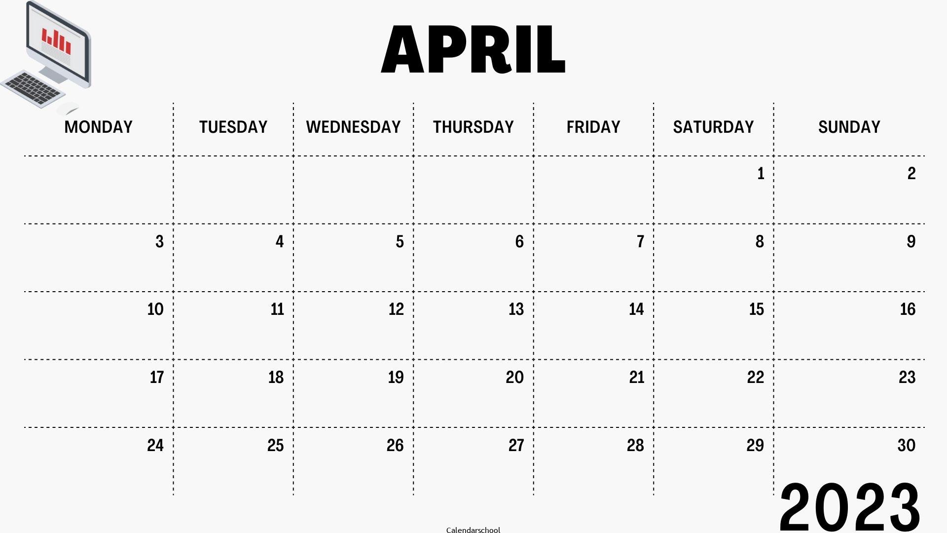 April 2023 Blank Calendar With Bank Holidays