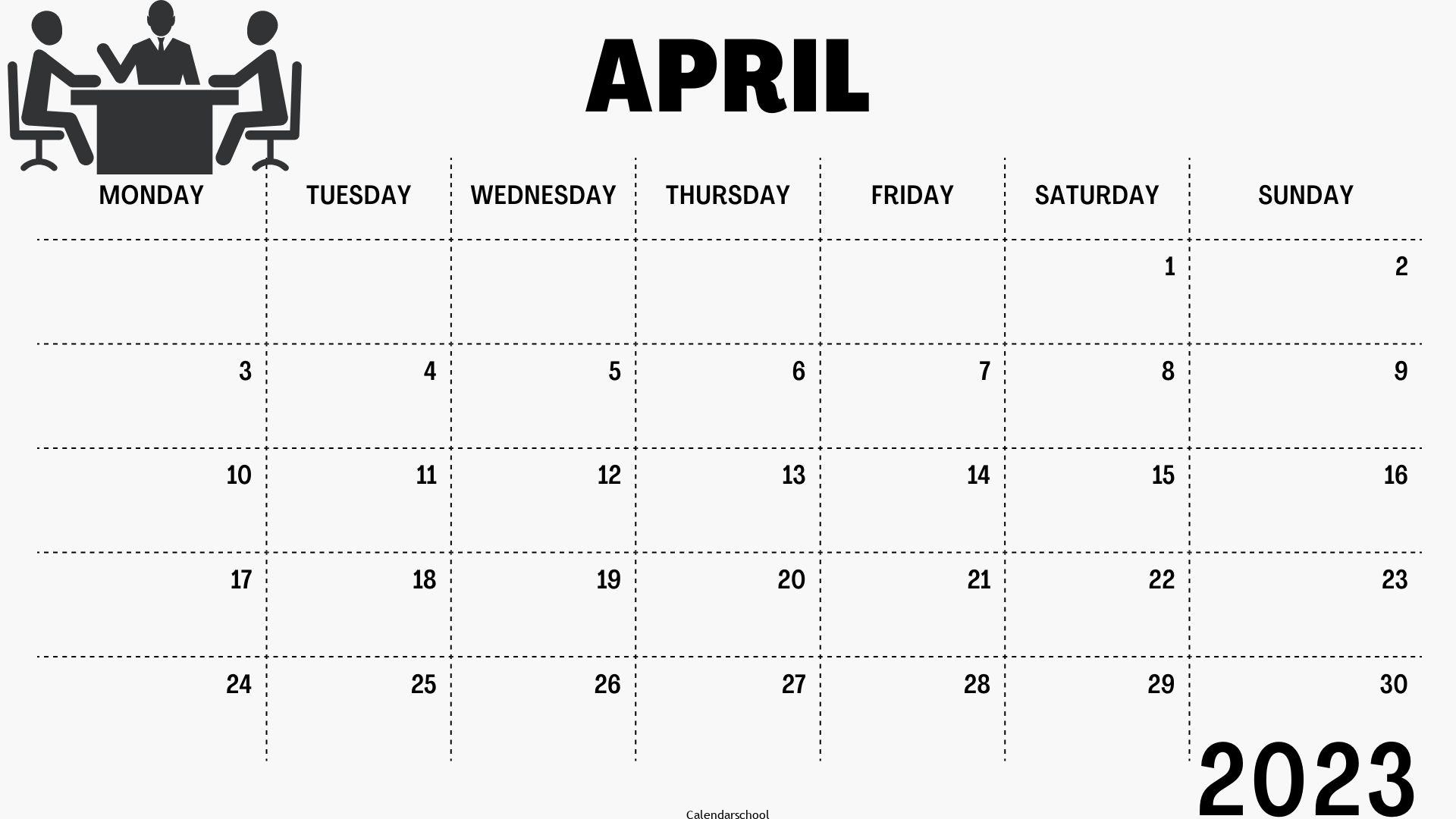 April 2023 Calendar Template Printable