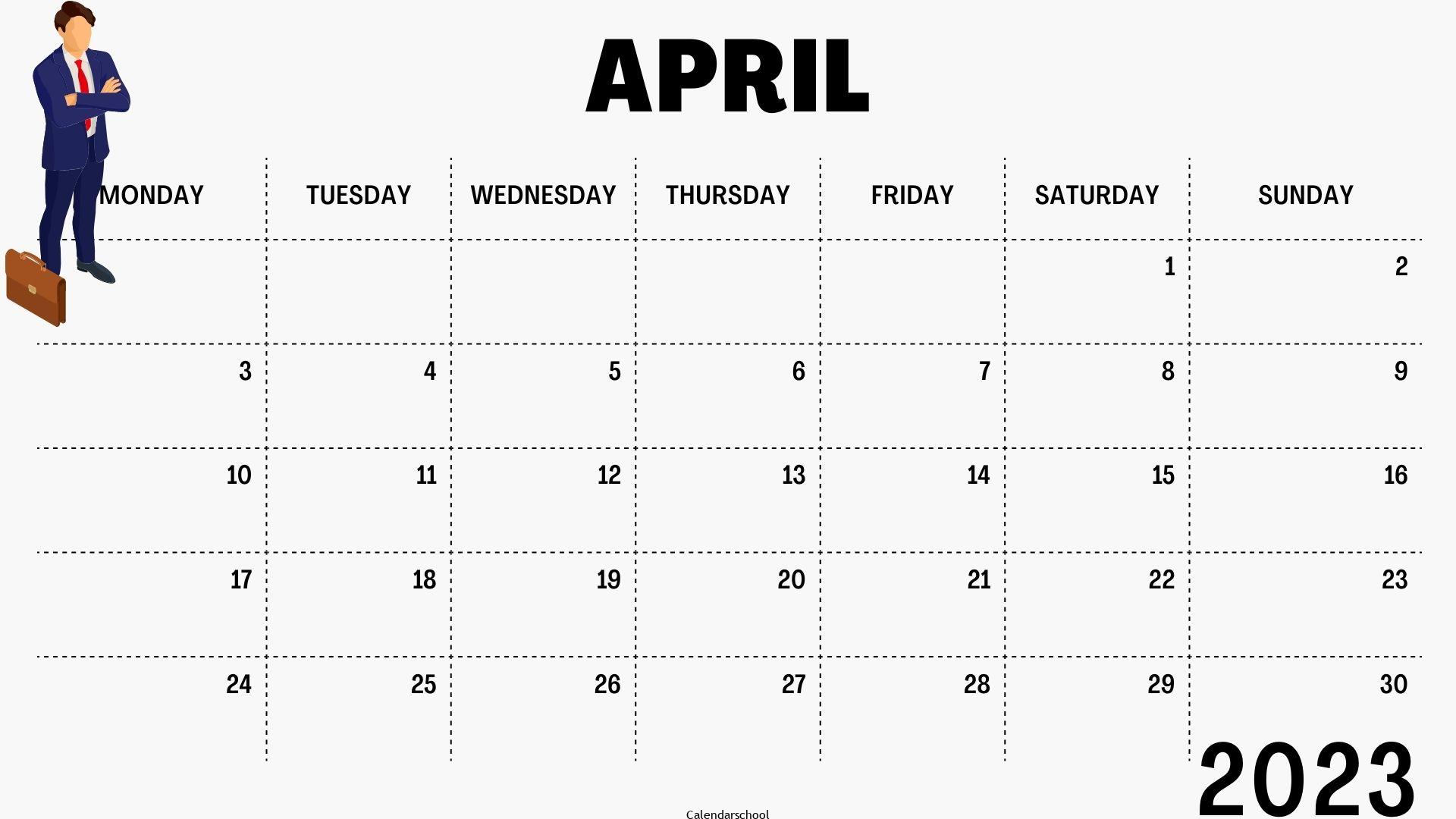 April Calendar 2023 Easter