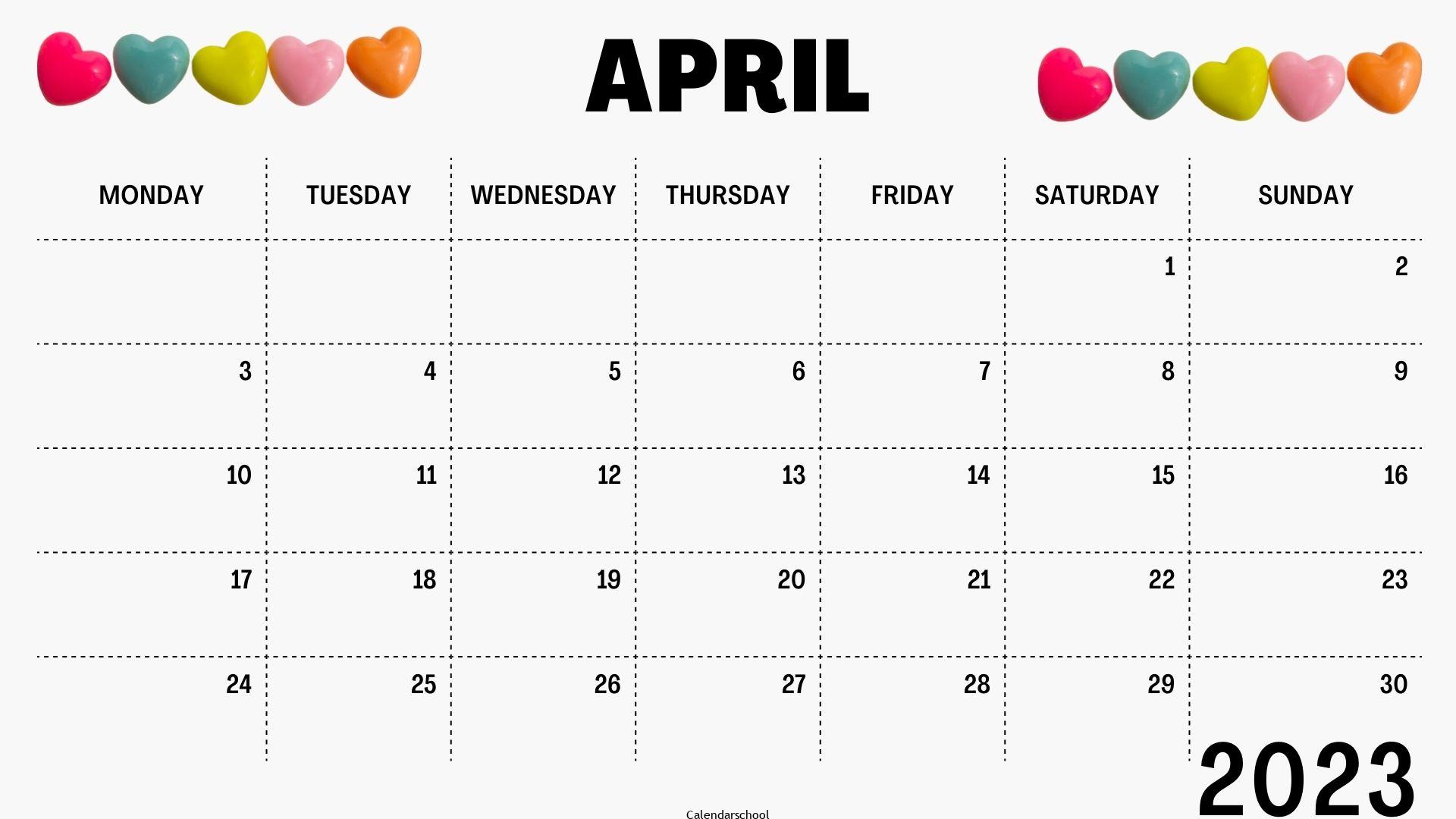 April Calendar 2023 Free