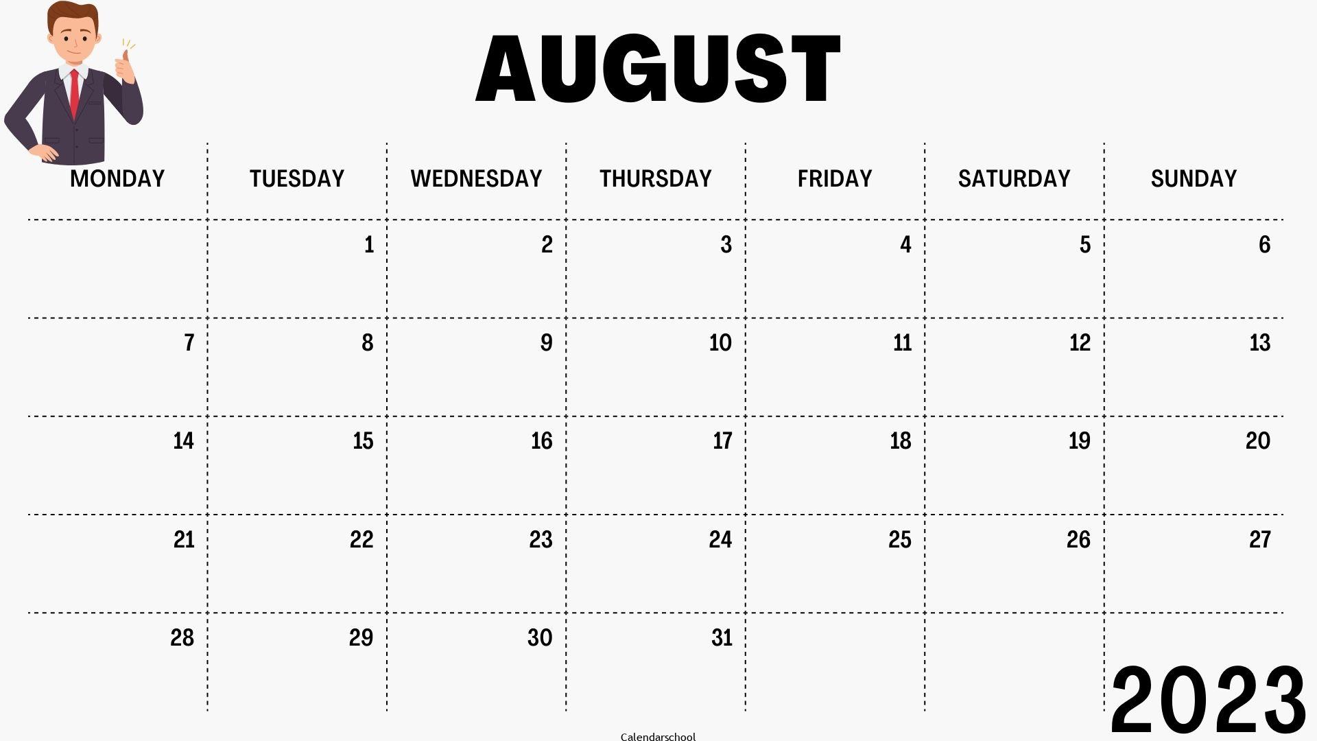 August 2023 Calendar Printable Template