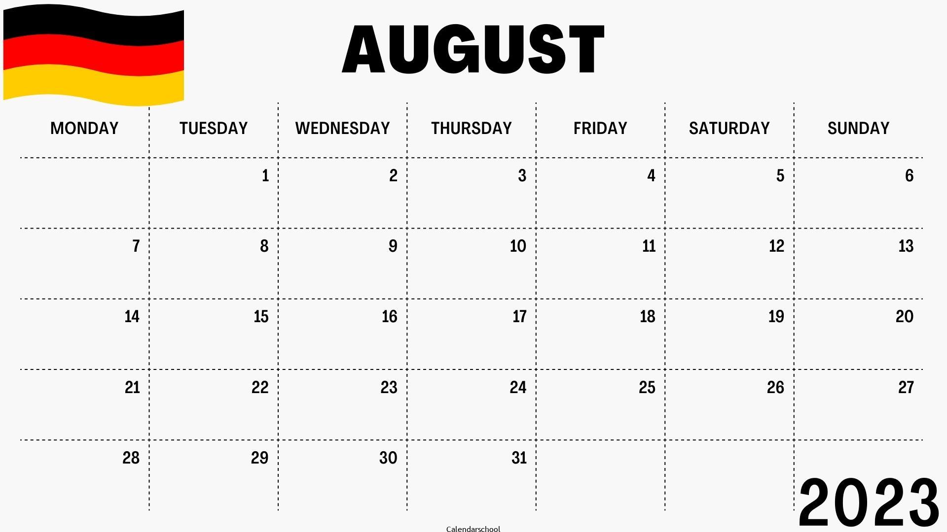 August 2023 Calendar with Holidays Germany