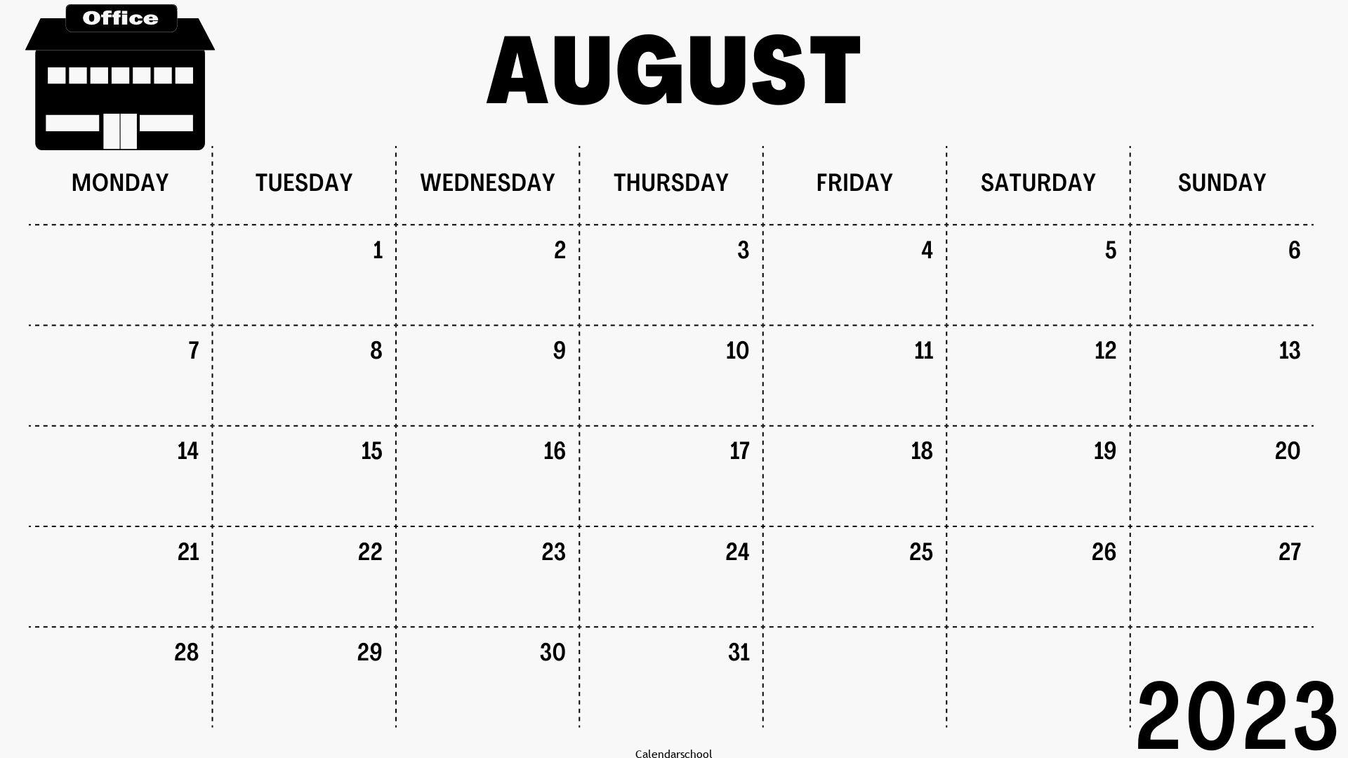 August 2023 Excel Calendar Template