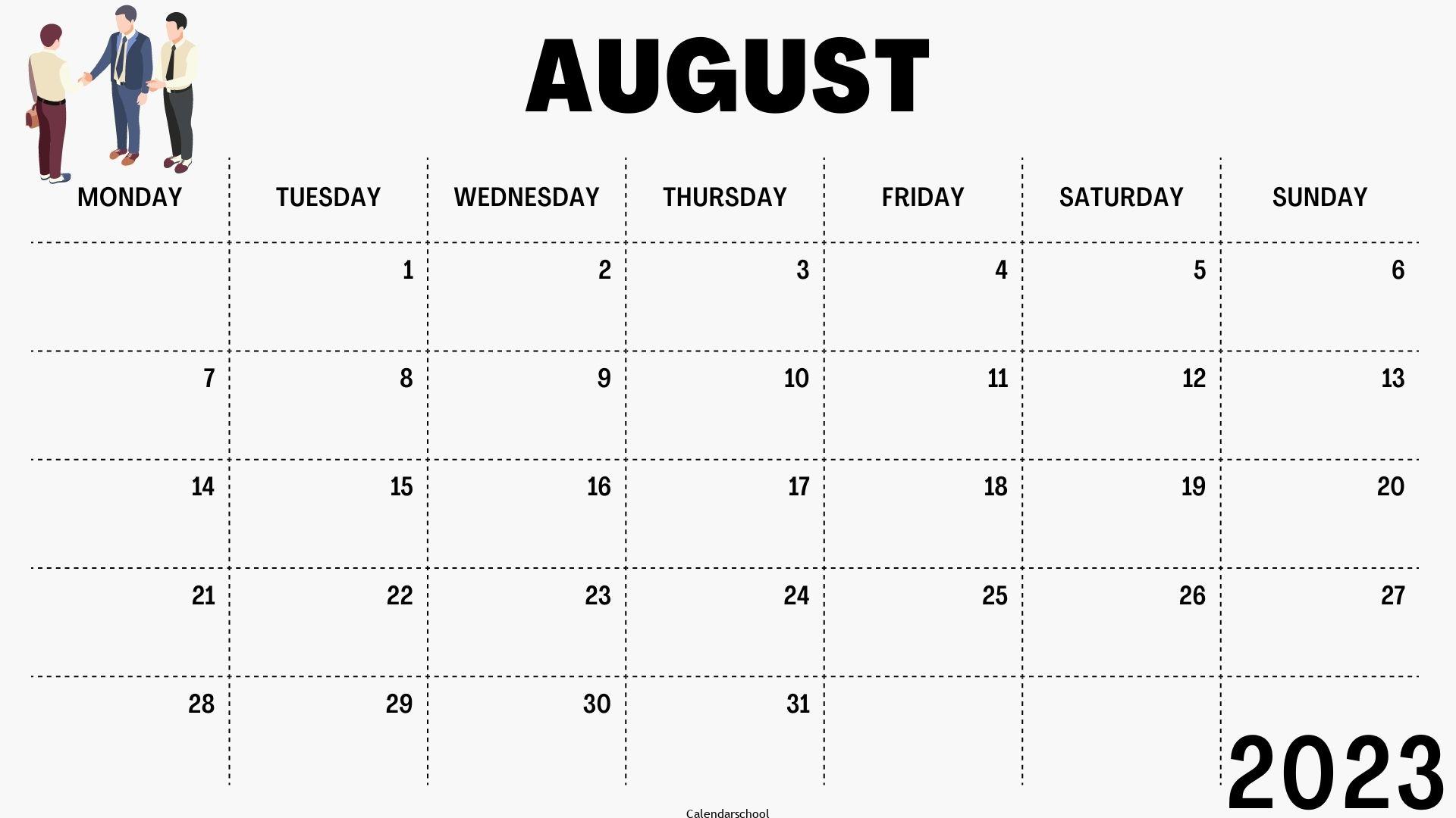 August 2023 Printable Calendar Big Boxes