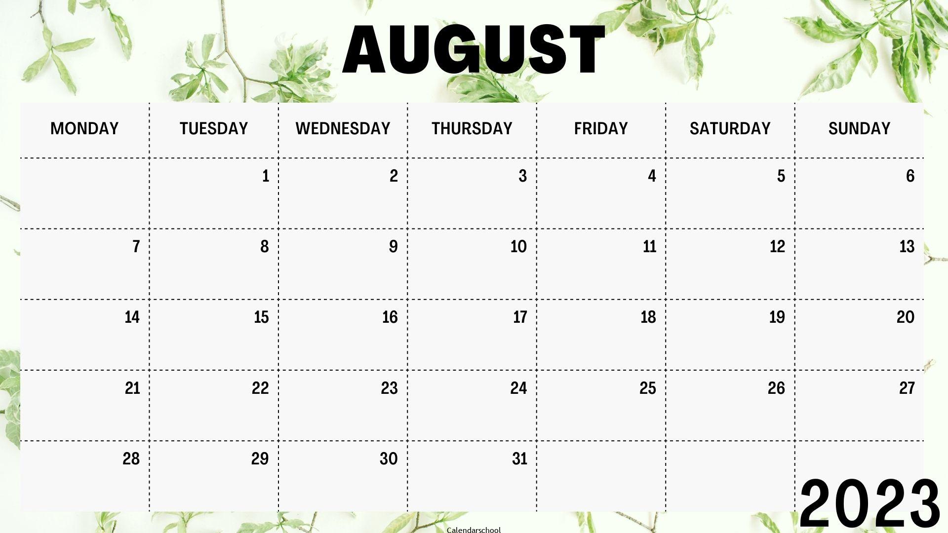 August Calendar 2023 With Festivals
