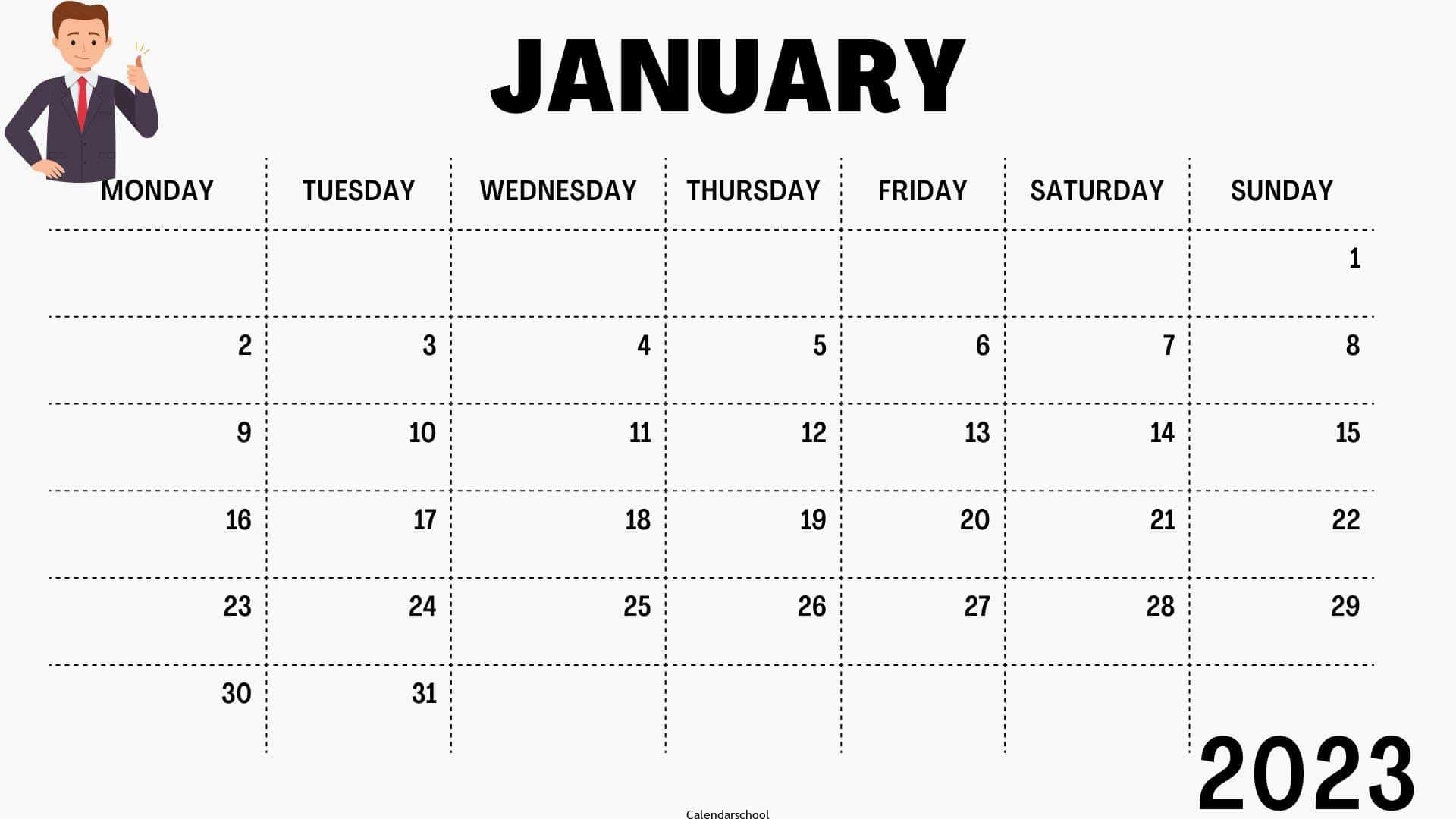 Blank Calendar 2023 January Free Printable
