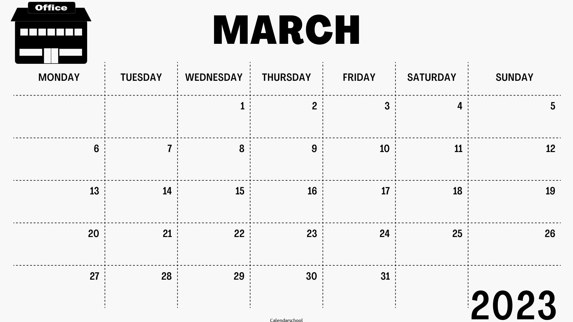 Blank March 2023 Printable Calendar