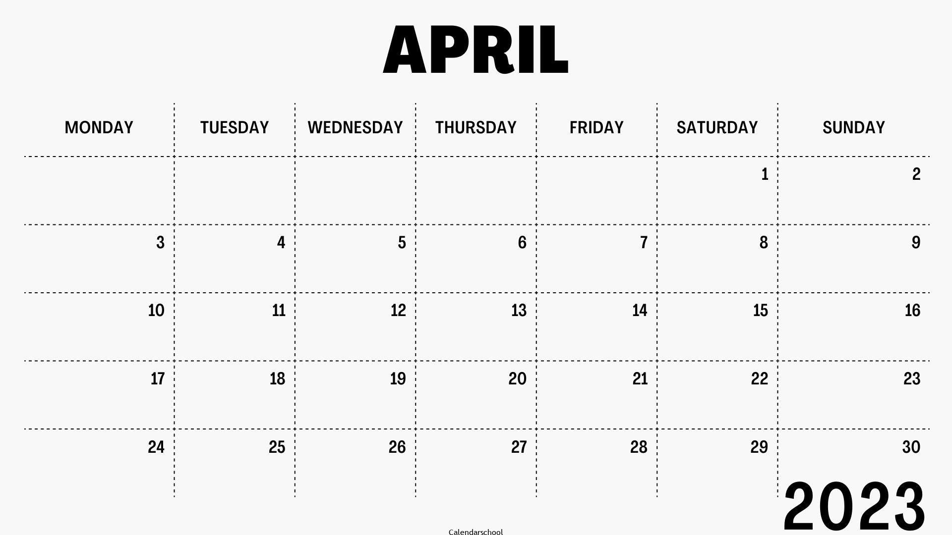 Calendar 2023 April