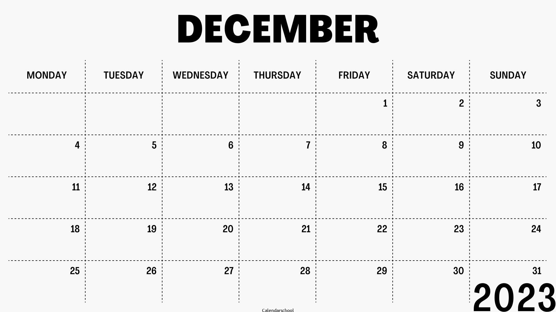 Calendar 2023 December