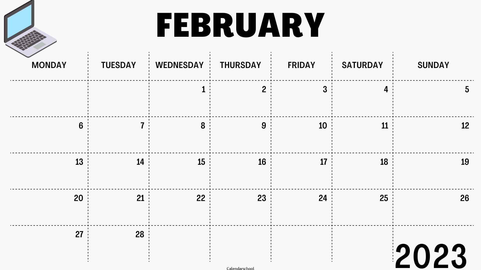 Calendar 2023 February Download