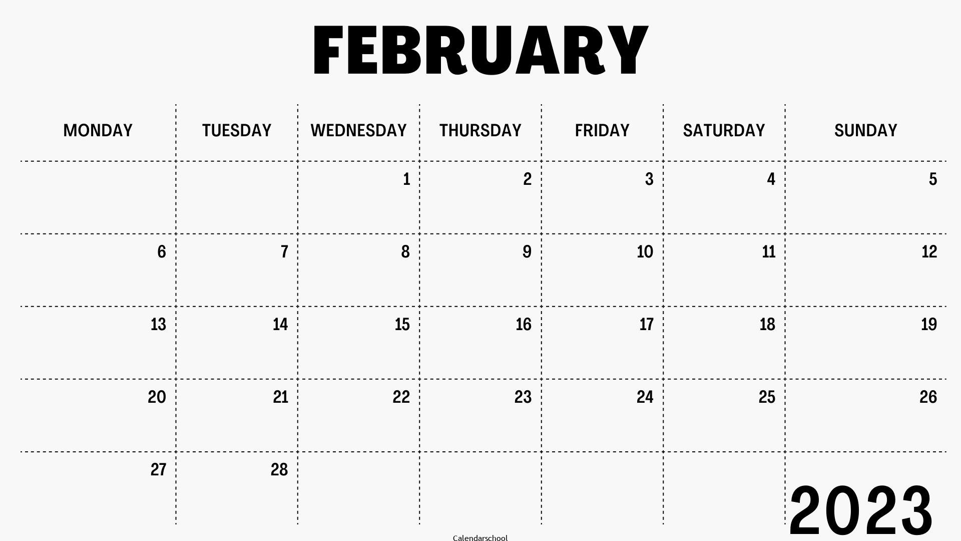 Calendar 2023 February
