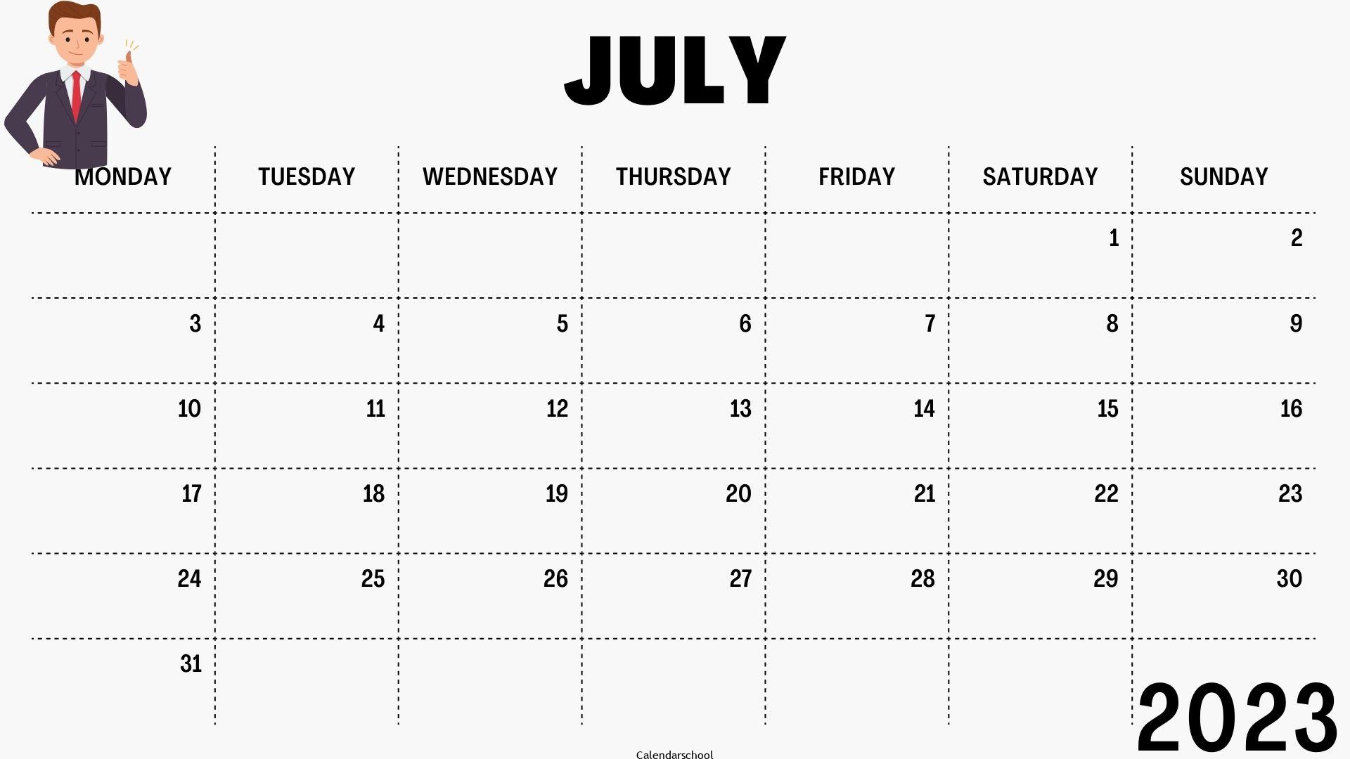 Calendar 2023 July Printable