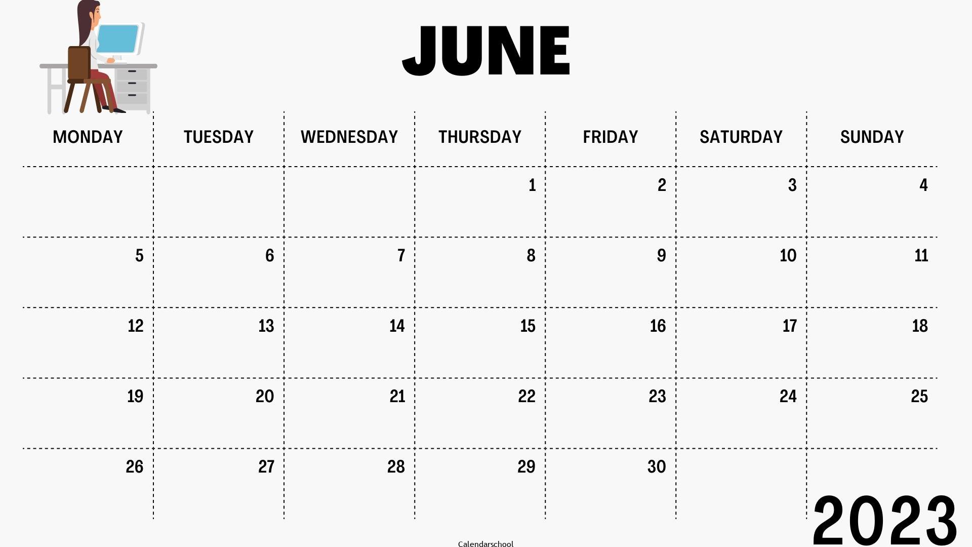 Calendar 2023 June Free Printable