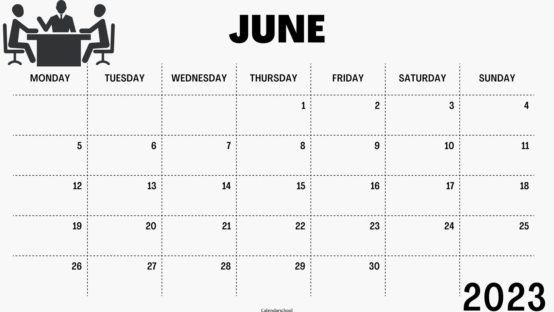 Calendar 2023 June July August