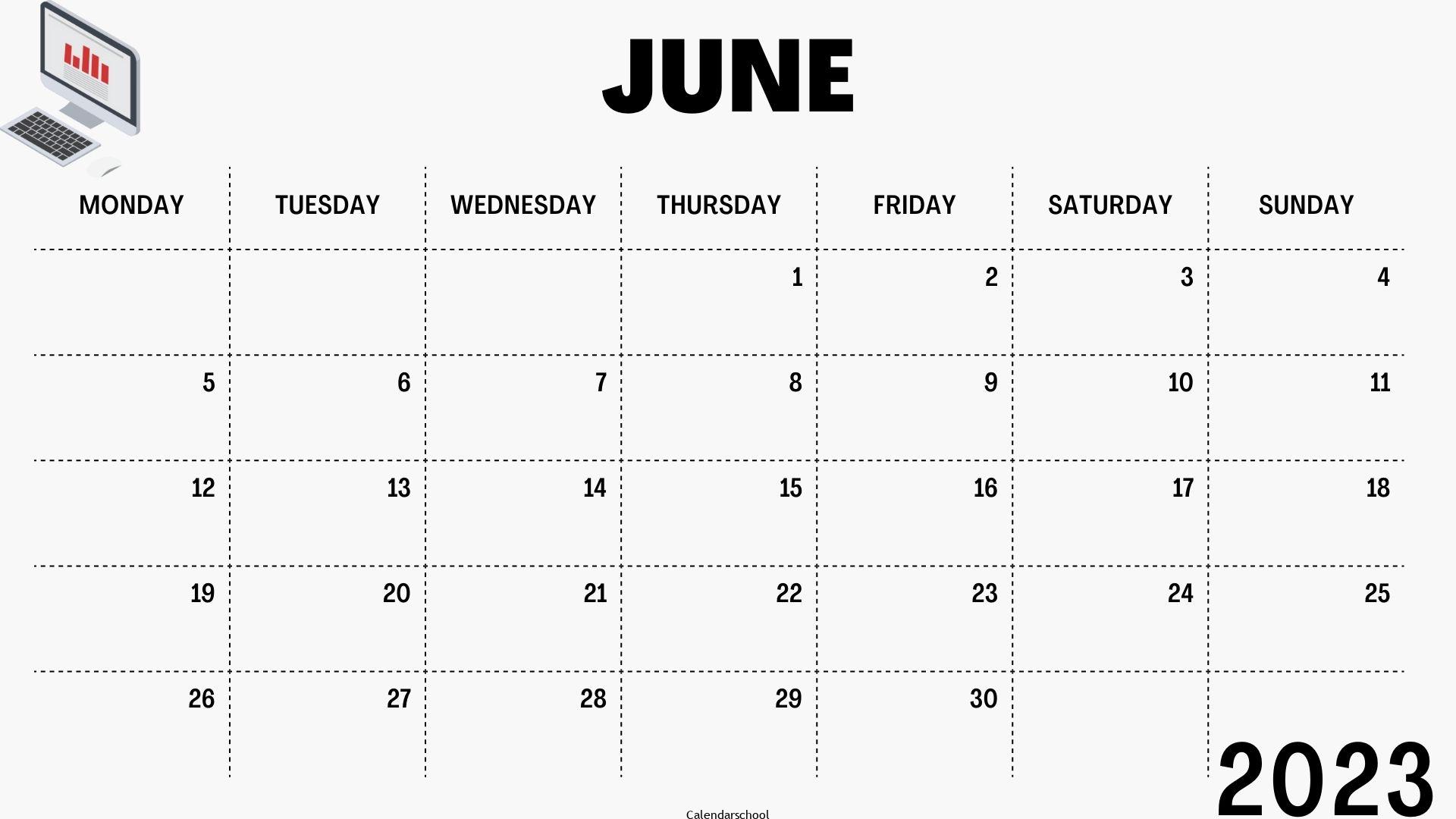 Calendar 2023 June With Holidays