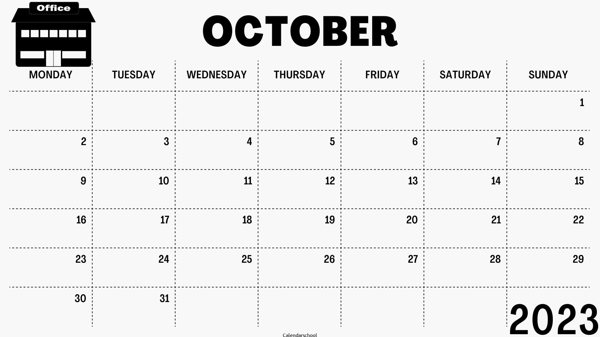 Calendar 2023 October Monday Start