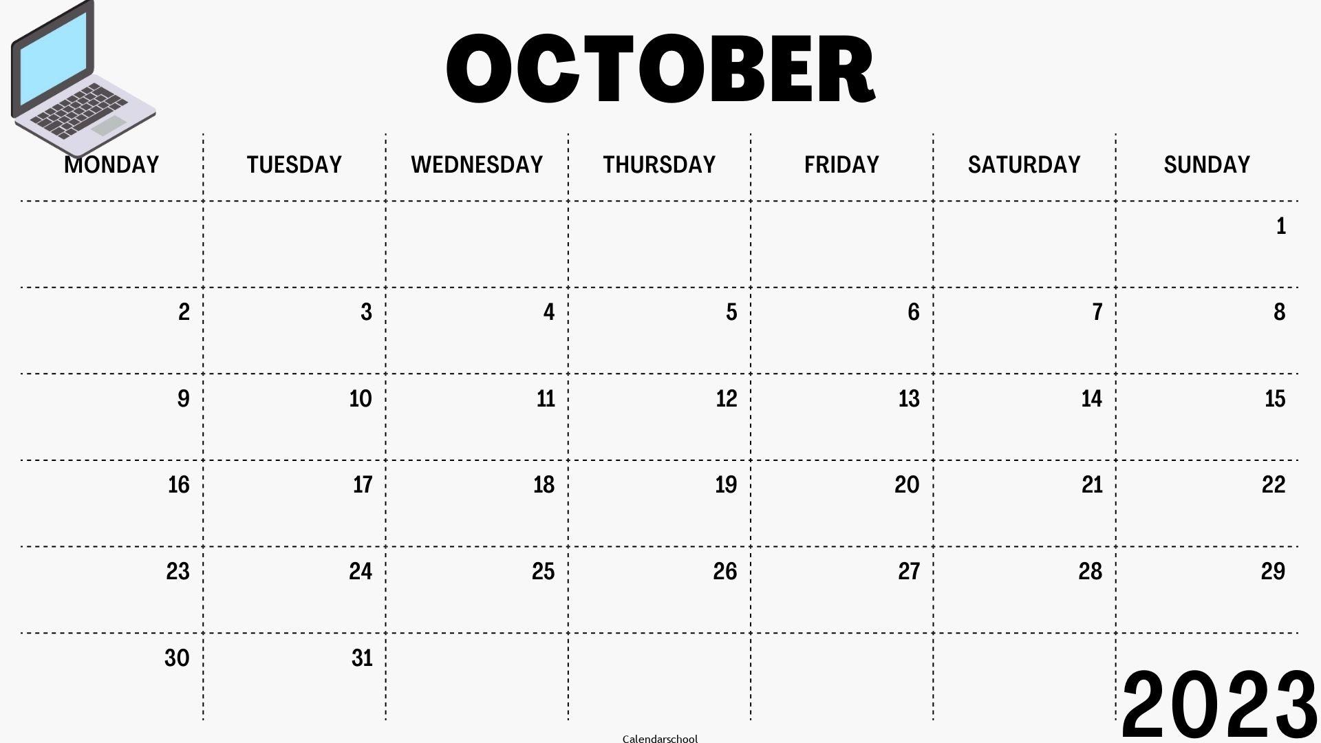 Calendar 2023 October Printable PDF