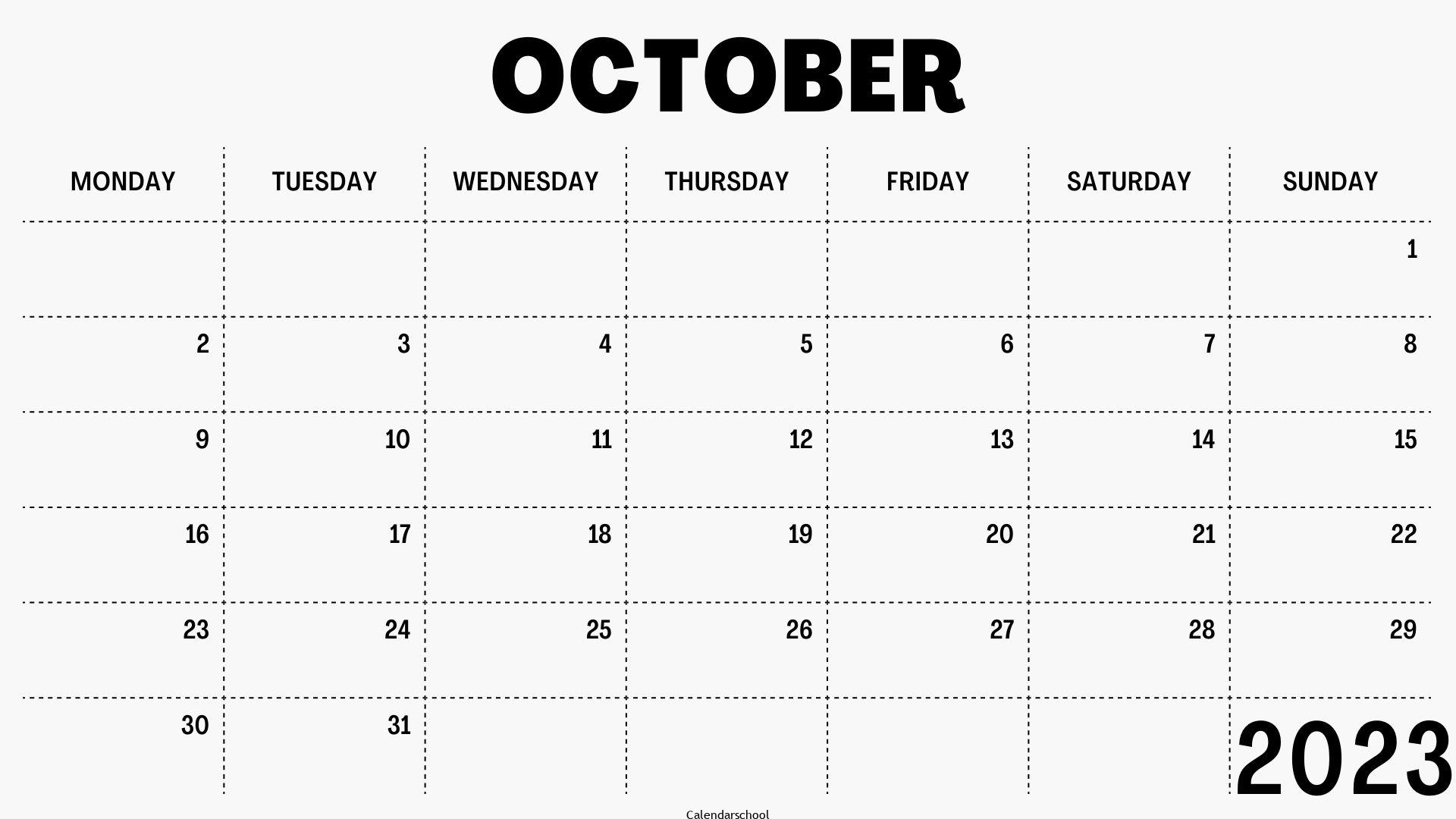 Calendar 2023 October