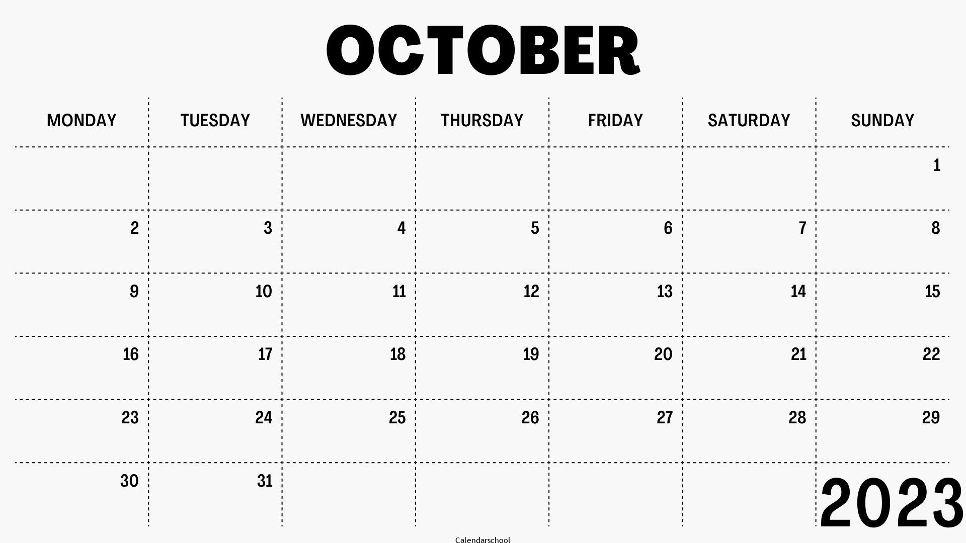 Calendar 2023 October