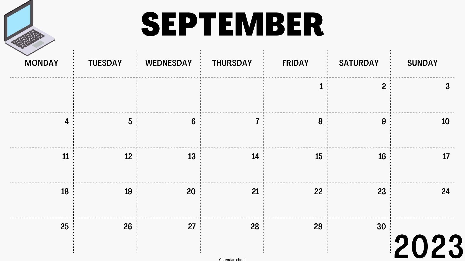 Calendar 2023 September Month