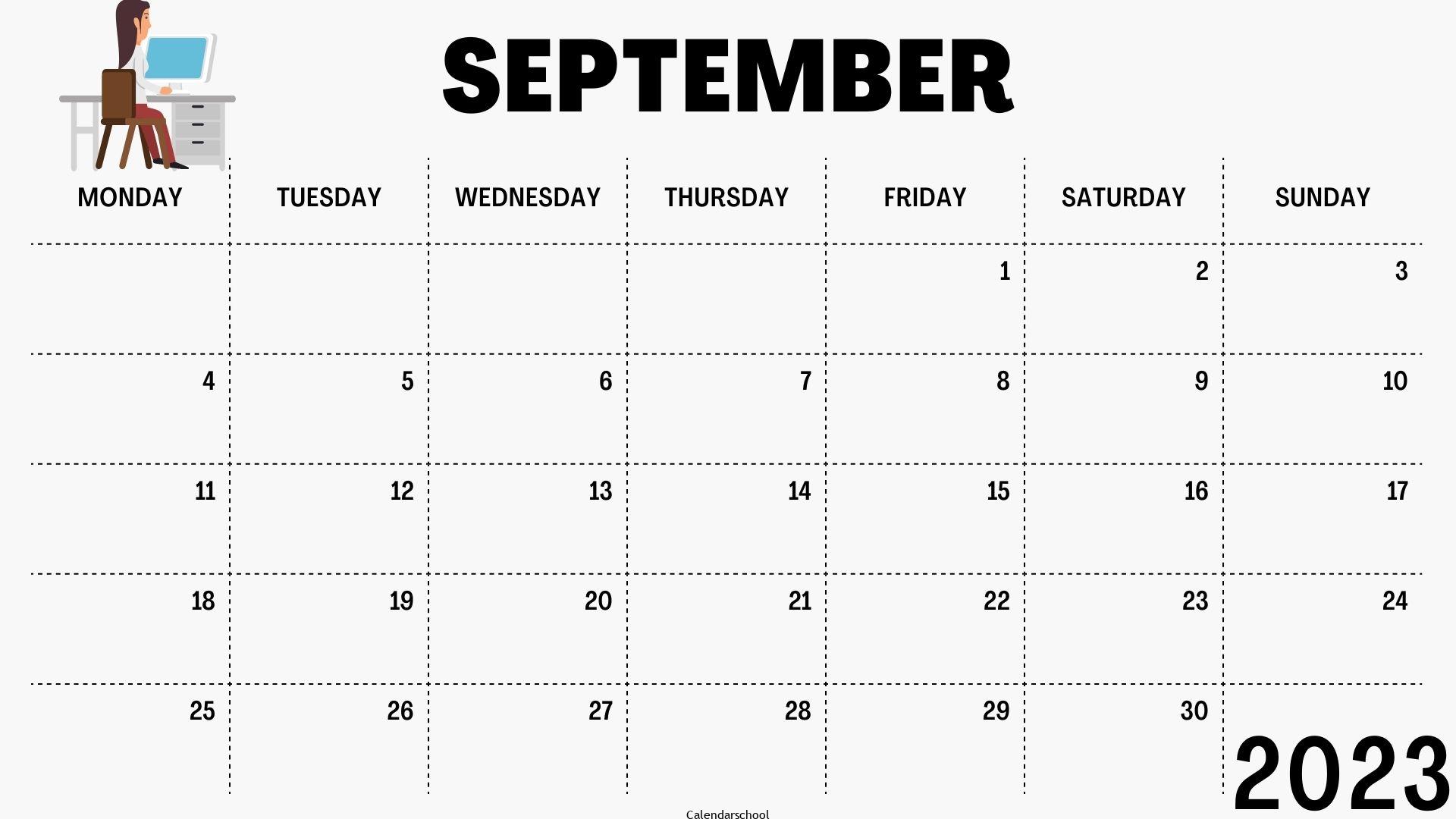 Calendar 2023 September Word