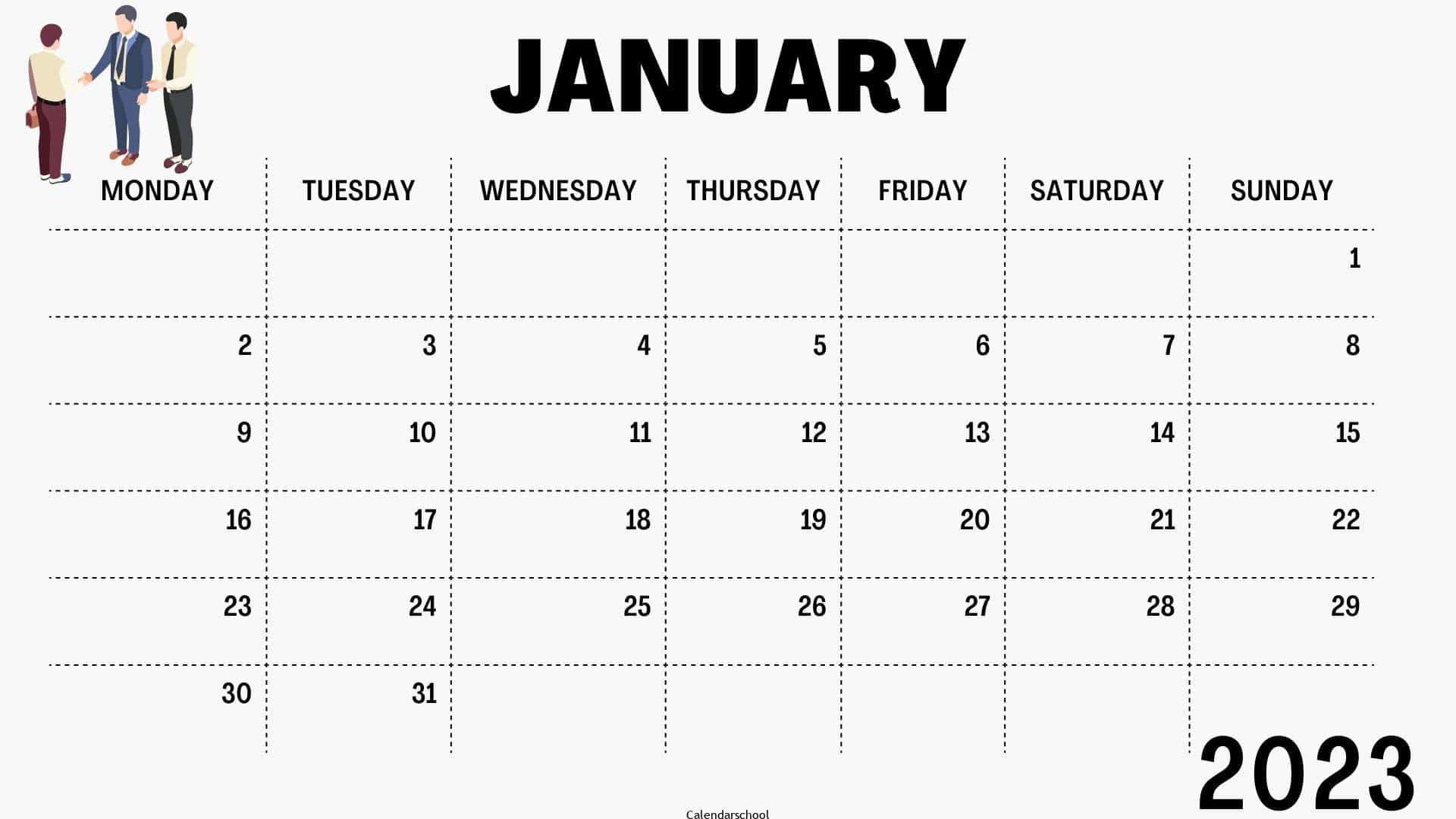 Calendar January 2023 With Holidays