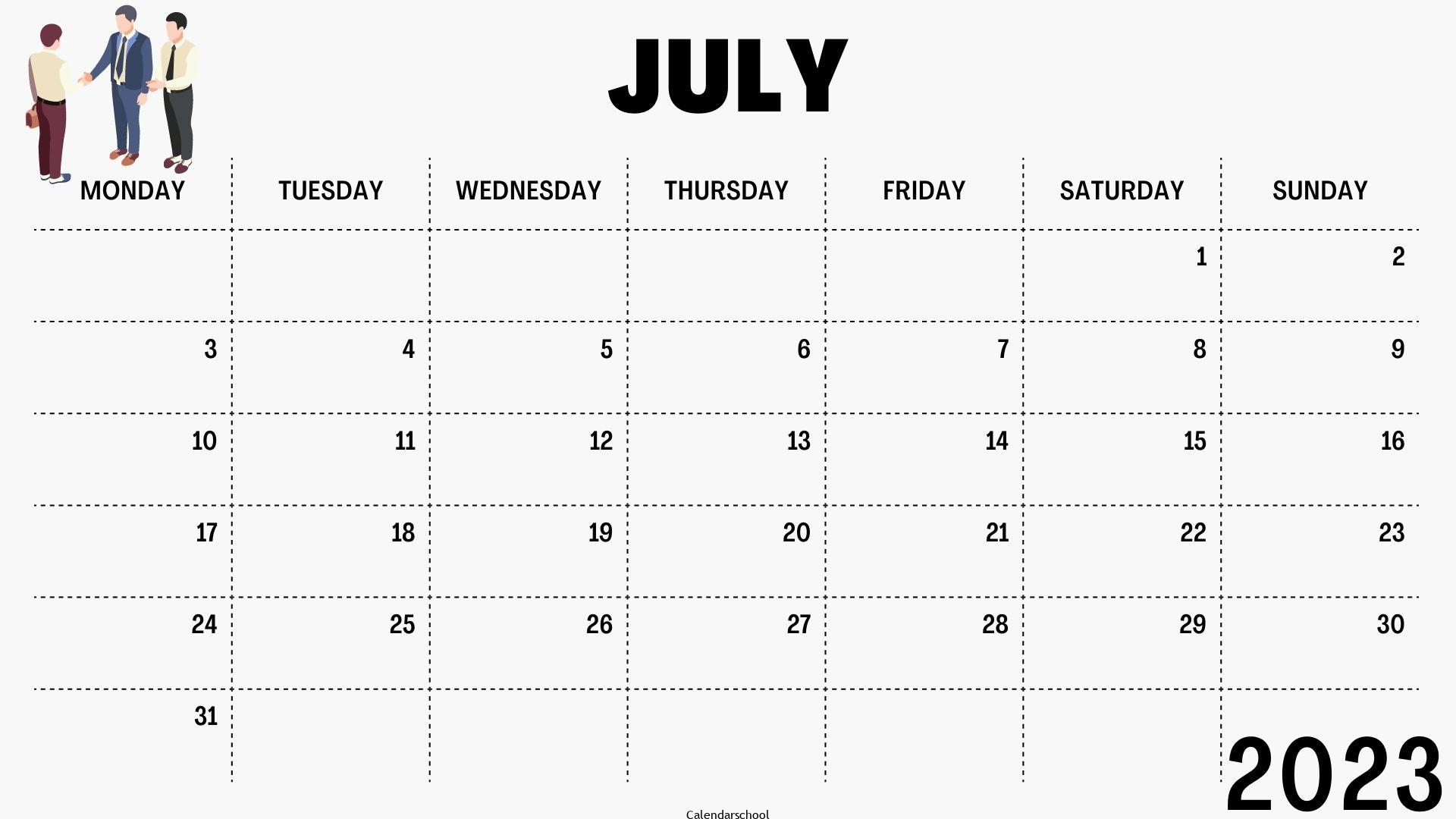 Calendar July 2023 Coloring Page