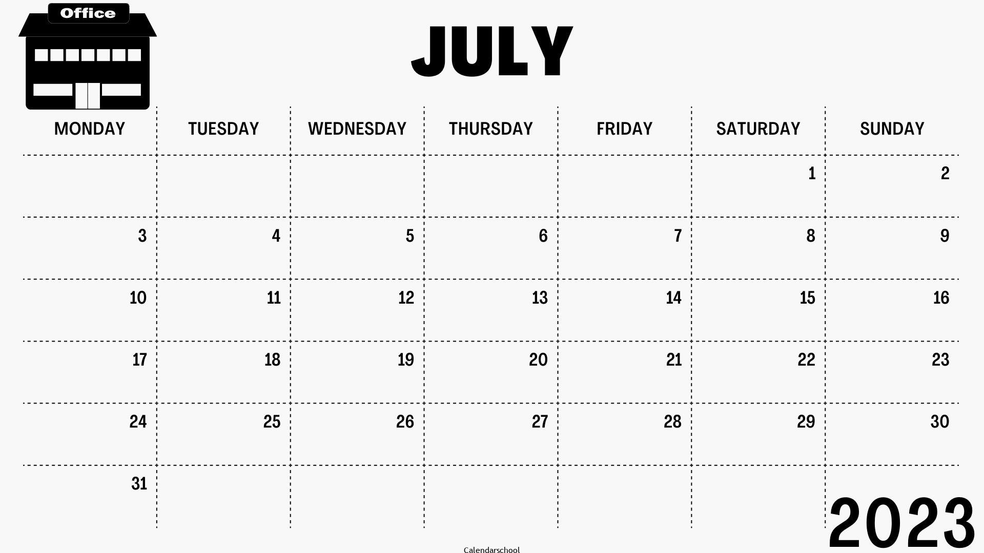 Daily Calendar 2023 July