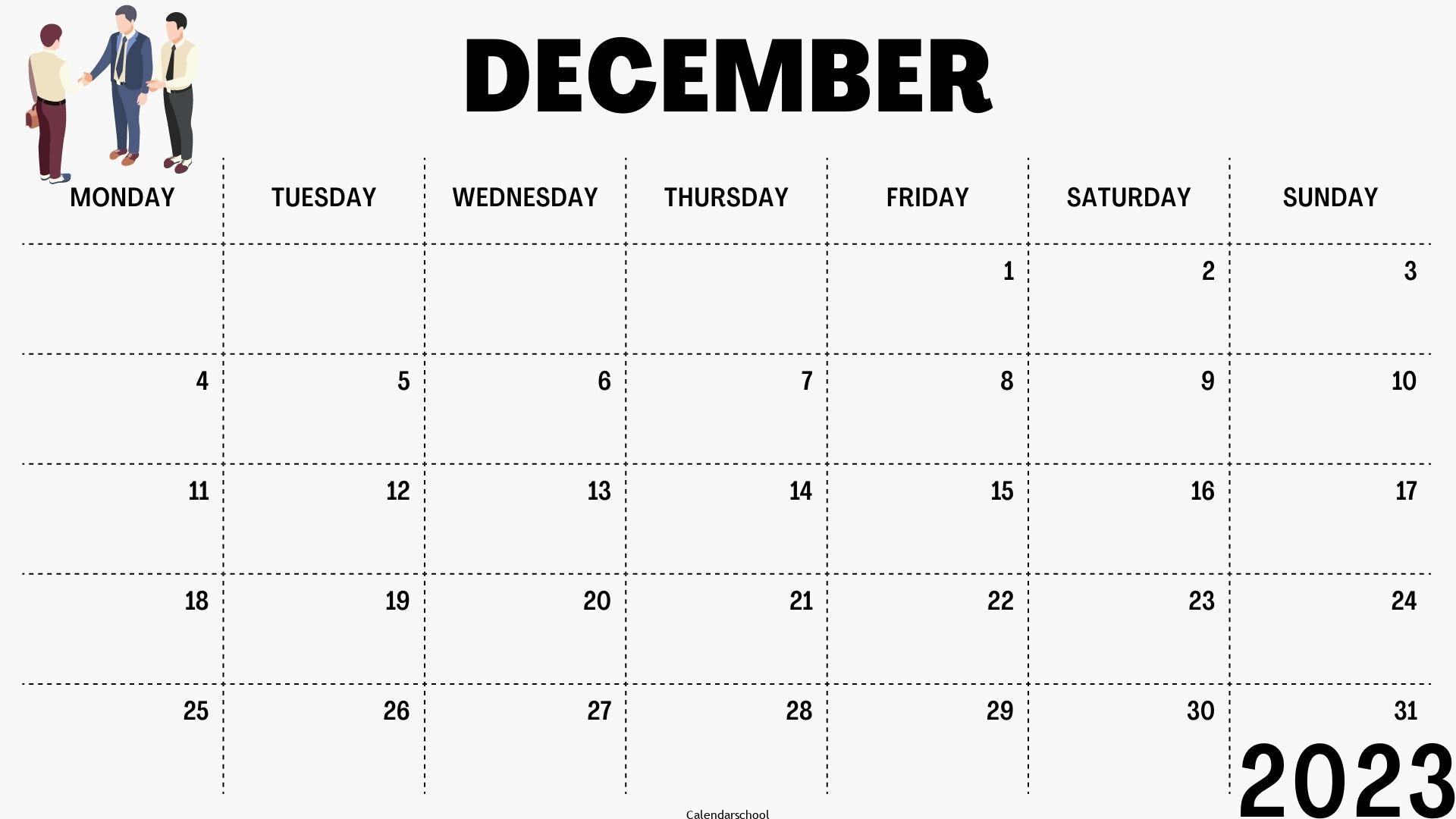 December 2023 Blank Monthly Calendar