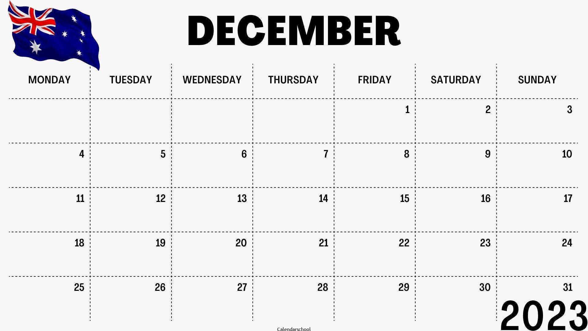 December 2023 Calendar with Holidays Australia