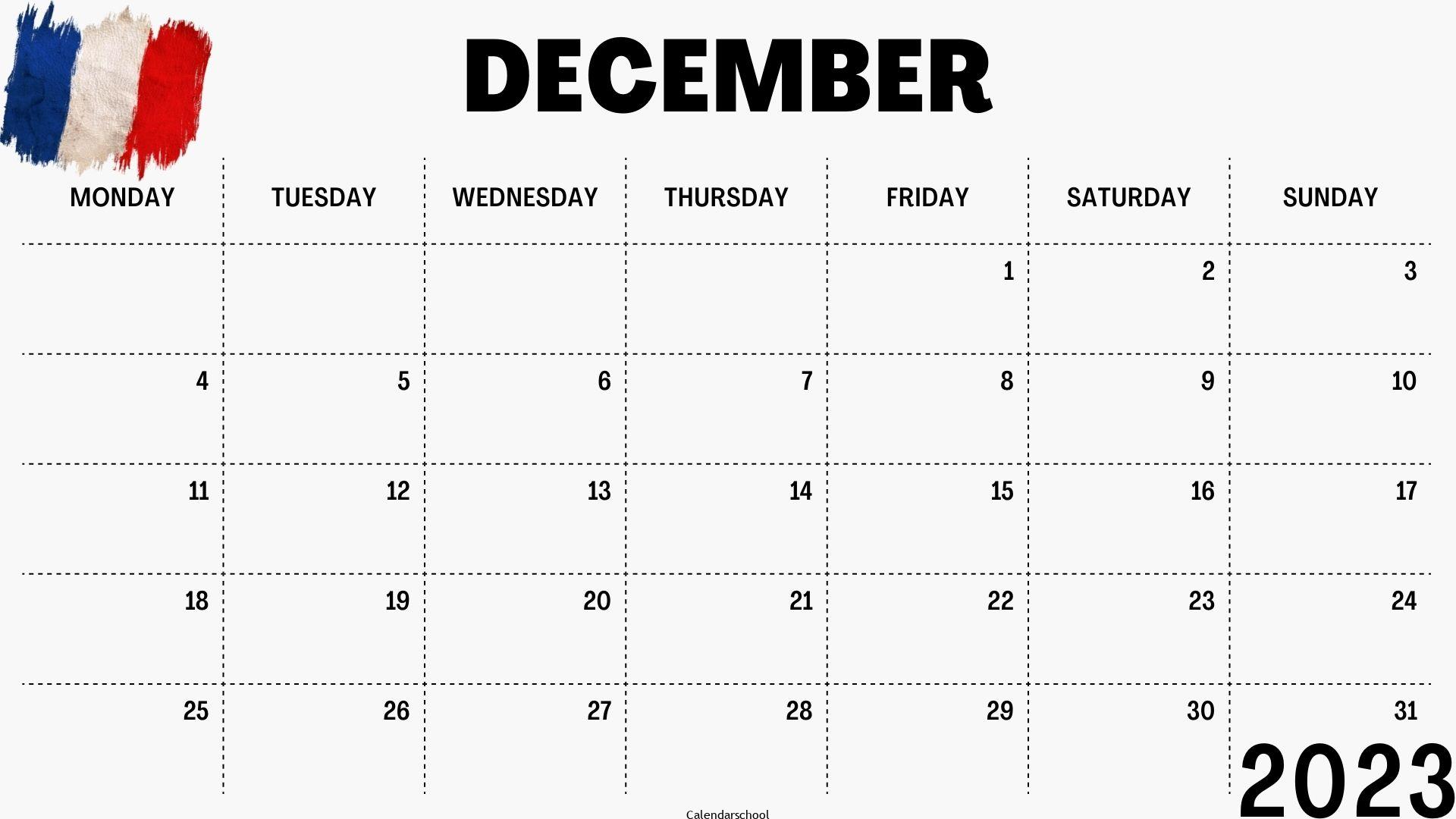 December 2023 Calendar with Holidays France