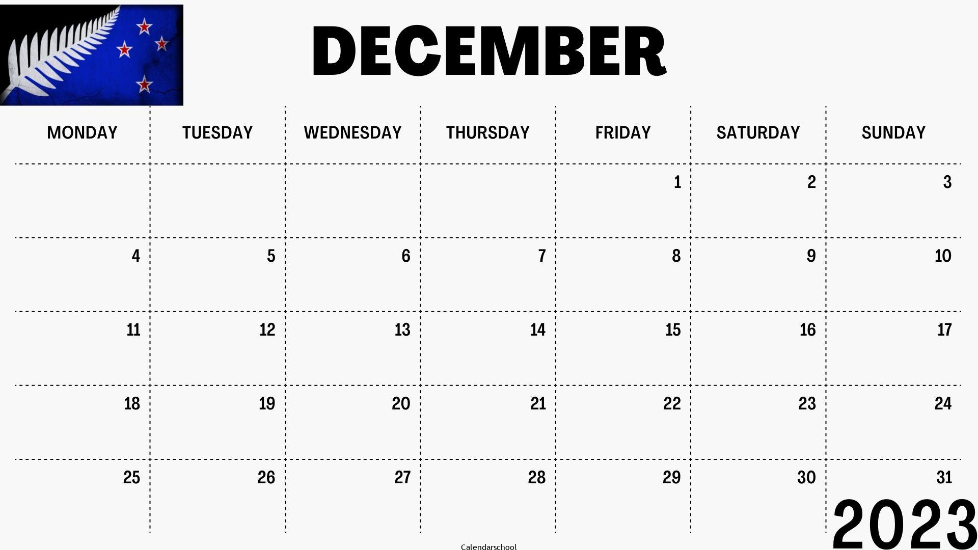 December 2023 Calendar with Holidays New Zeland