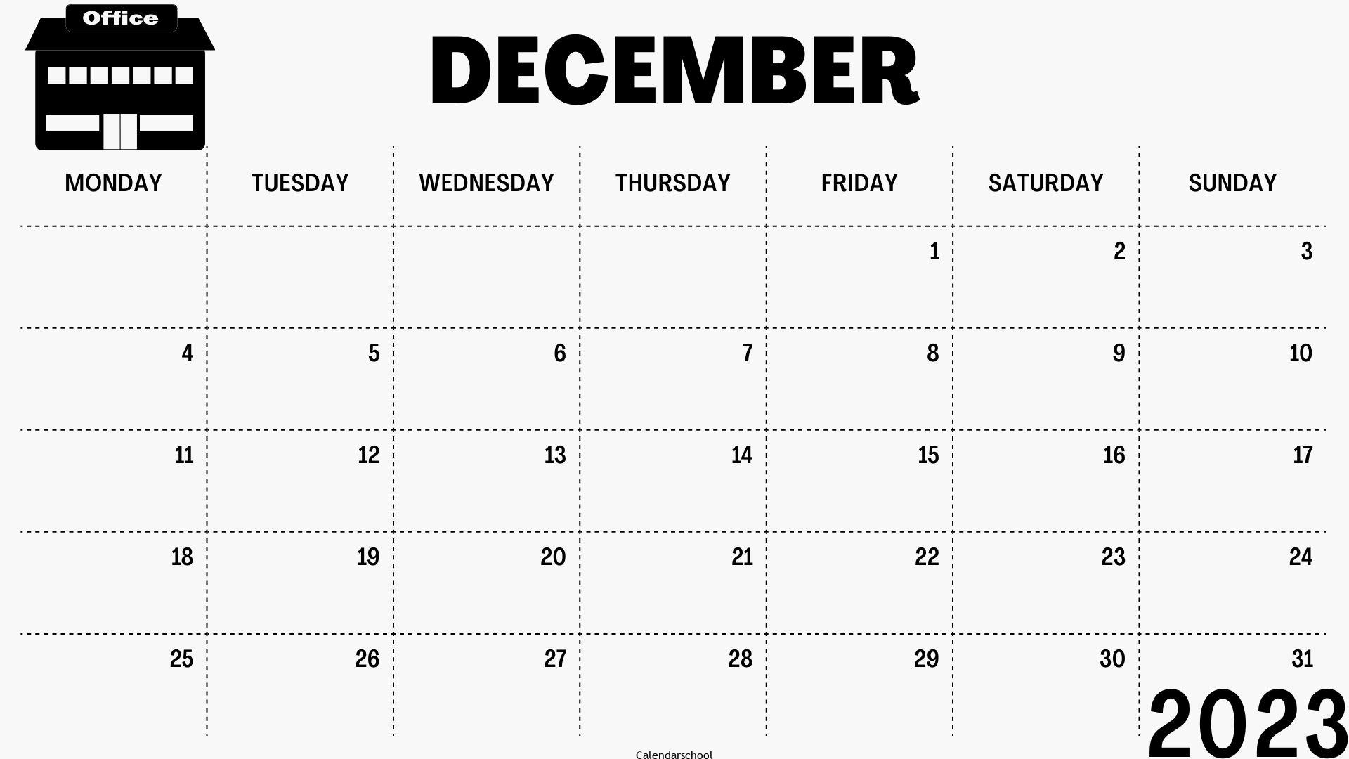 December 2023 Free Calendar Template